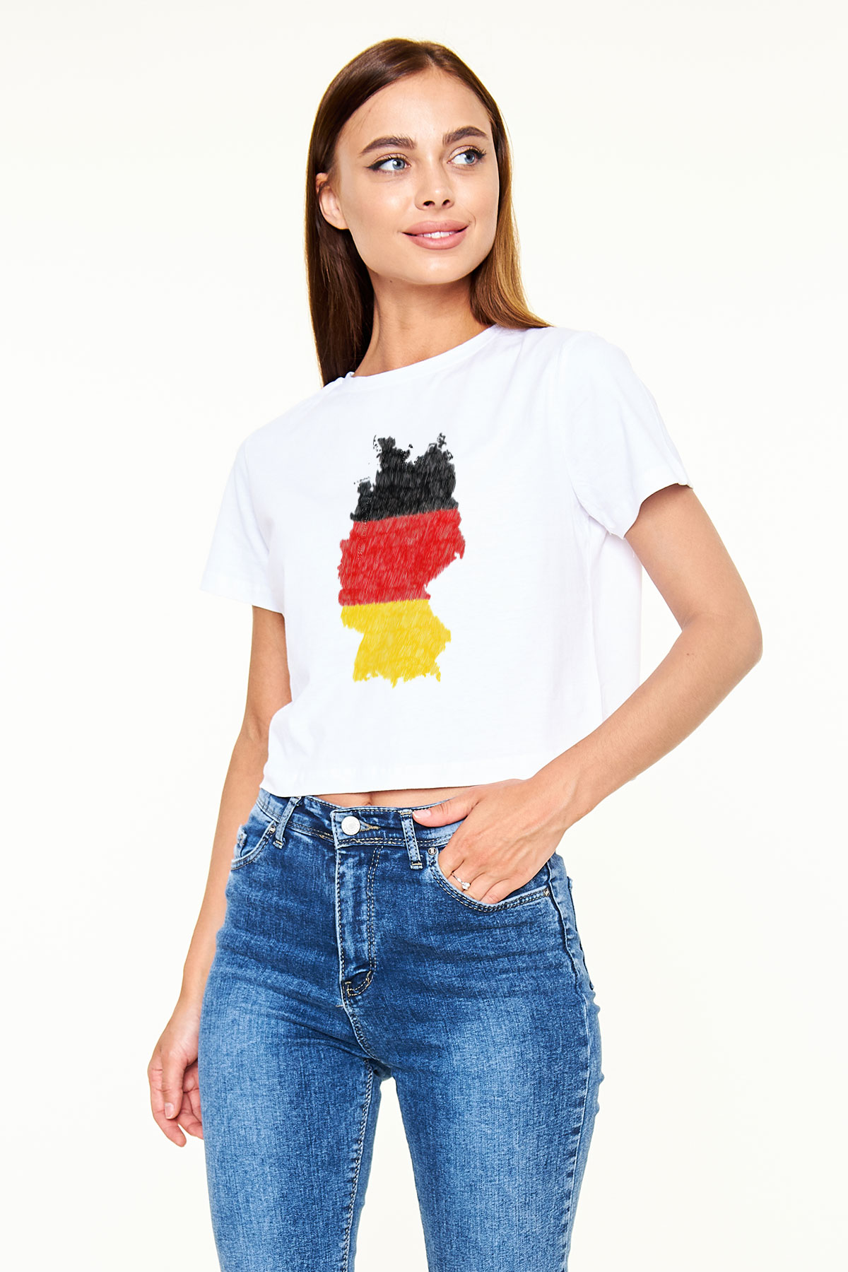 Almanya Beyaz  Crop Top Tişört