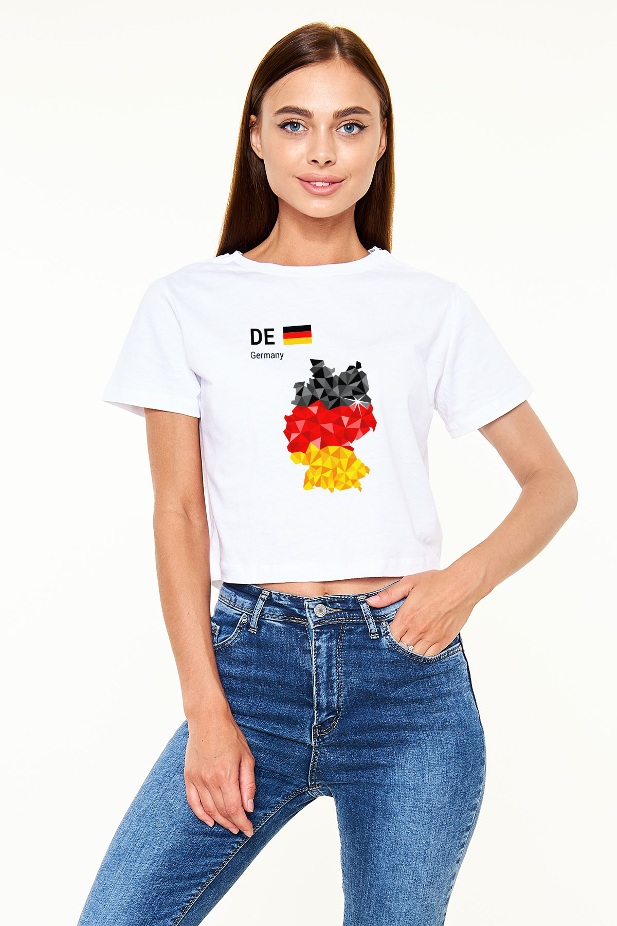 Almanya Beyaz Croptop Tişört