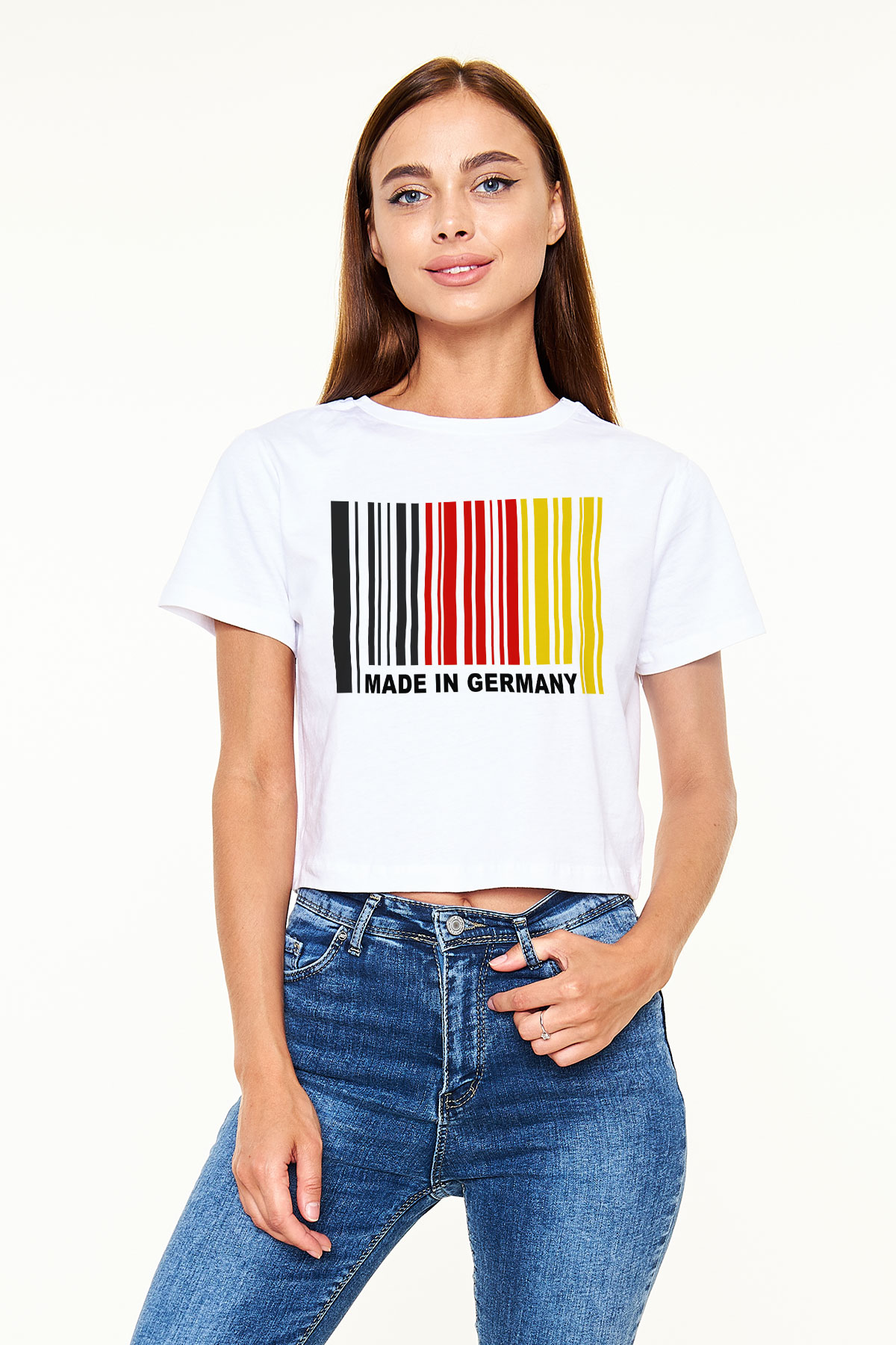 Almanya Beyaz Croptop Tişört