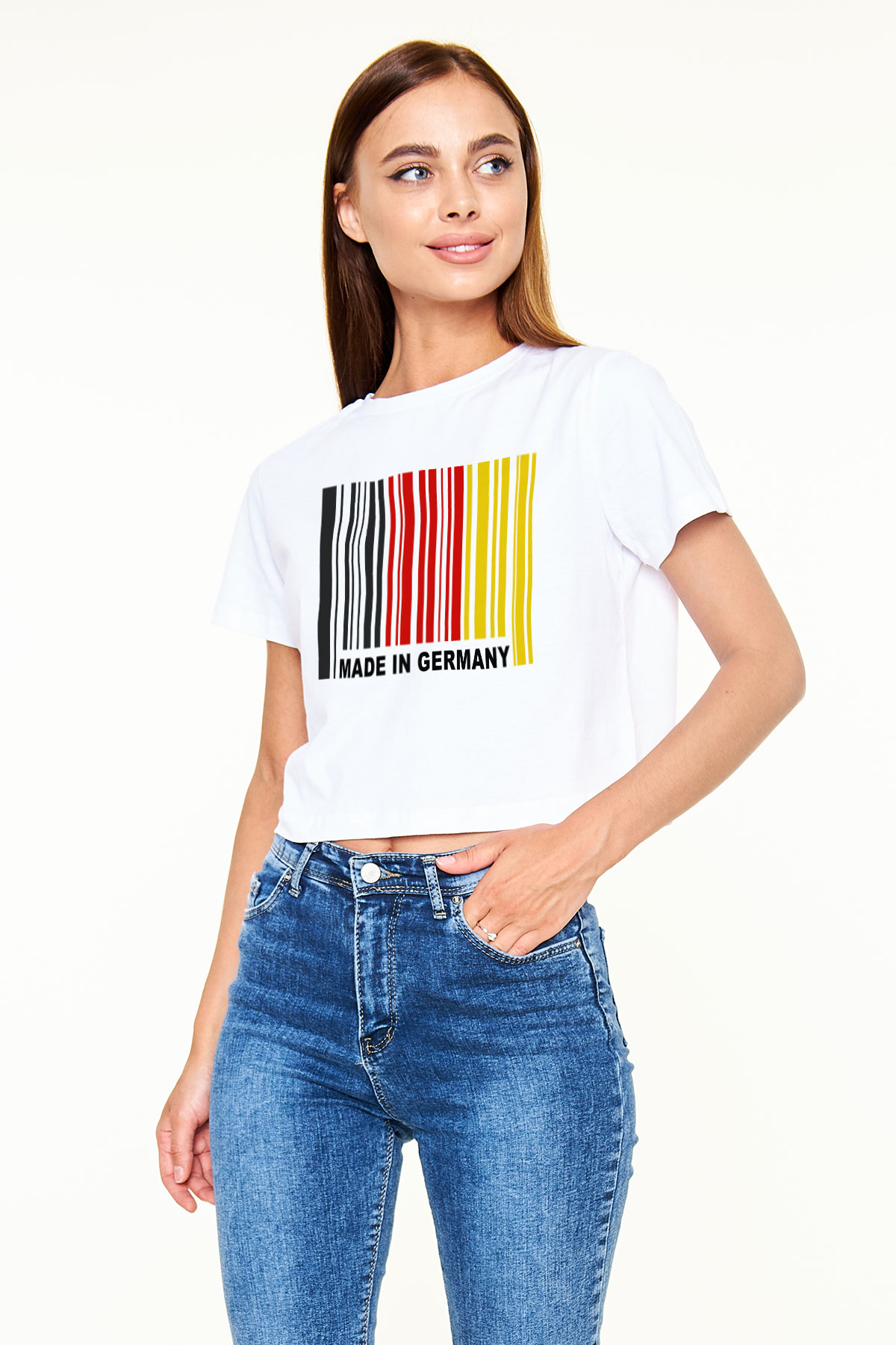 Almanya Beyaz Croptop Tişört