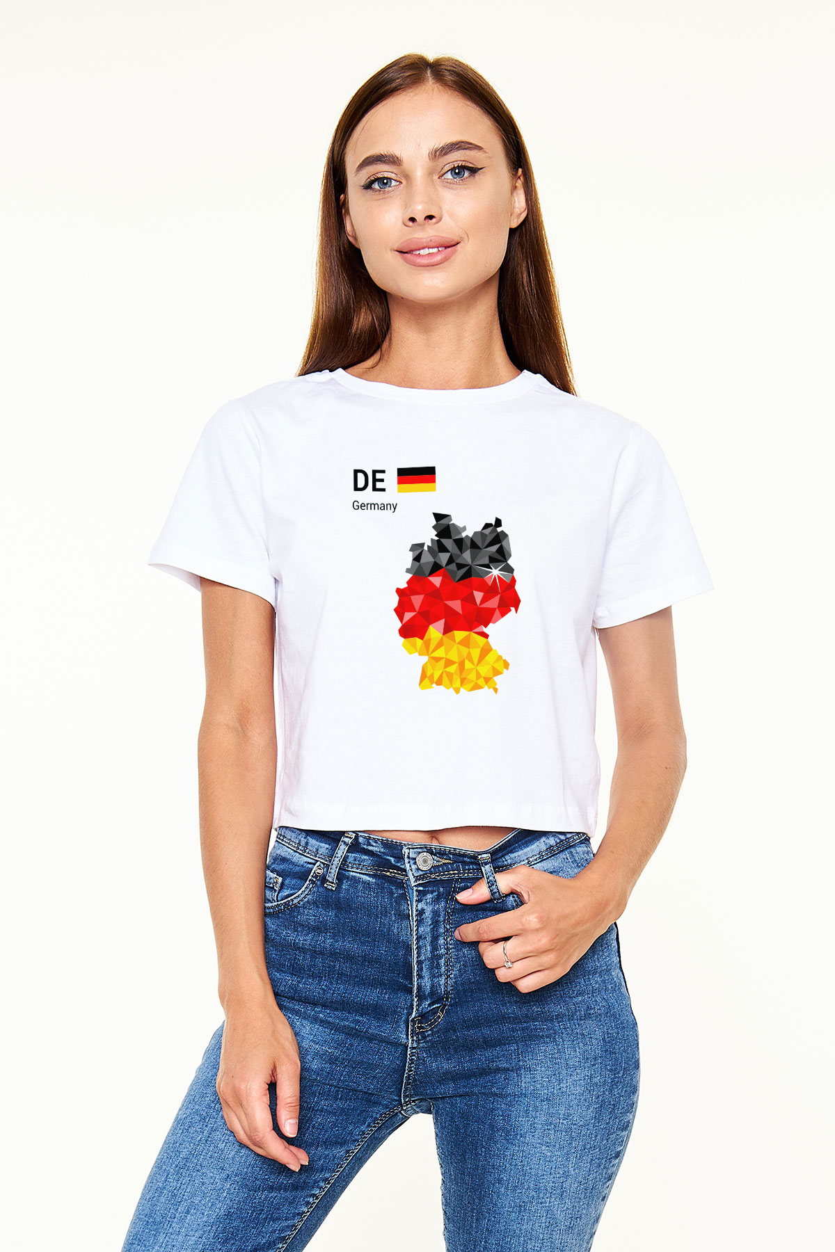 Almanya Beyaz Croptop Tişört
