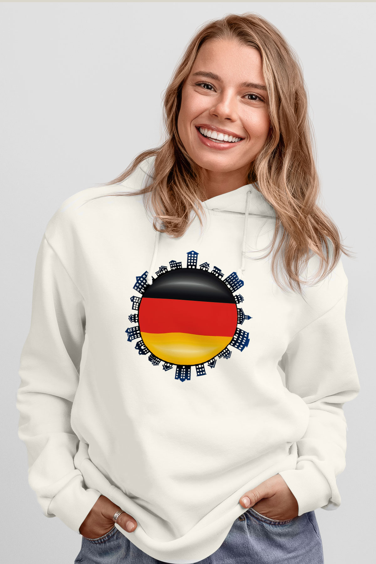 Almanya Beyaz Unisex Kapşonlu Sweatshirt