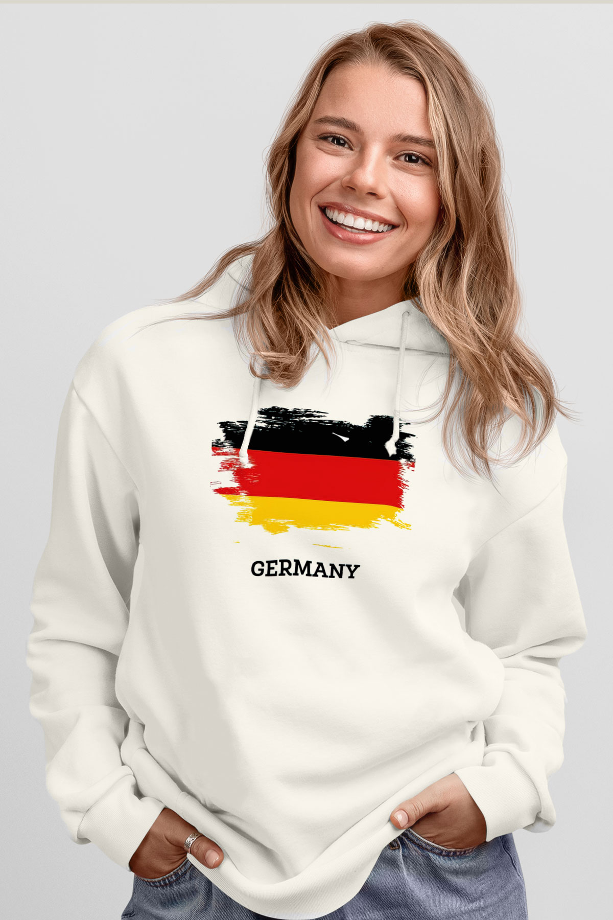 Almanya Beyaz Unisex Kapşonlu Sweatshirt