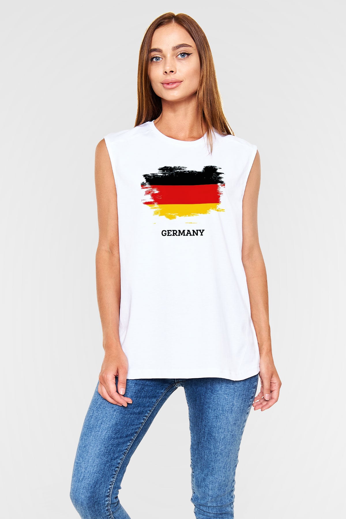Almanya Beyaz Unisex Kolsuz Tişört