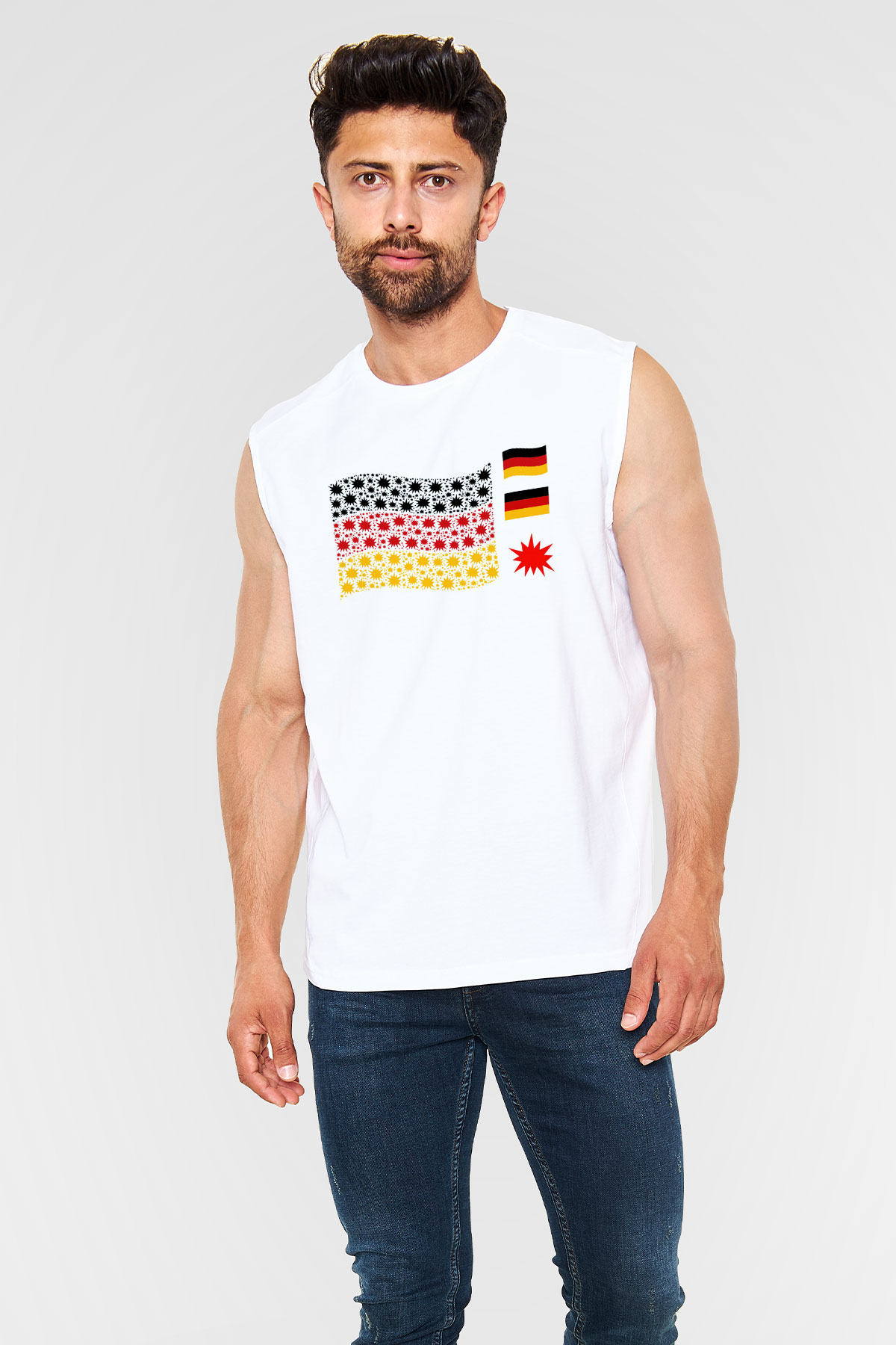 Almanya Beyaz Unisex Kolsuz Tişört