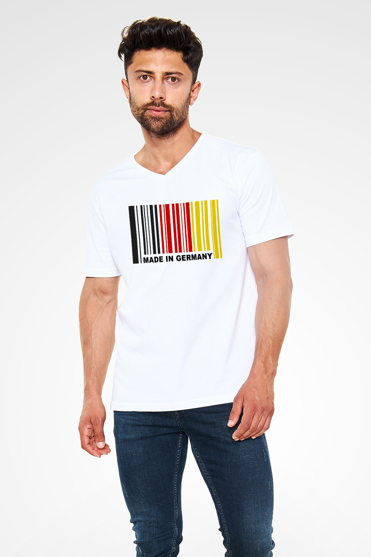 Almanya Beyaz Unisex V Yaka Tişört T-Shirt