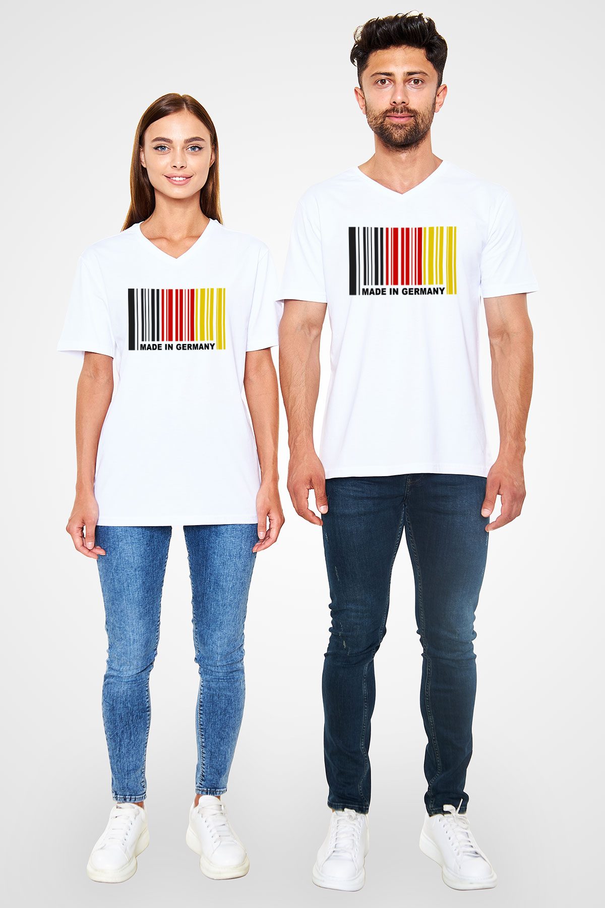 Almanya Beyaz Unisex V Yaka Tişört T-Shirt