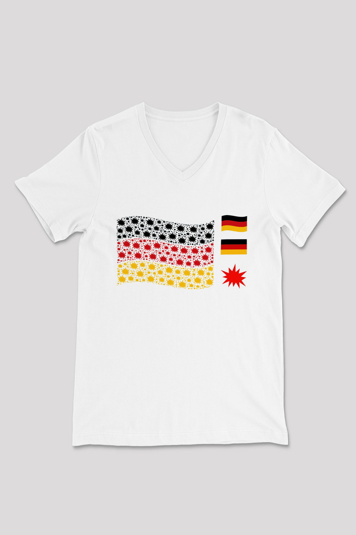 Almanya Beyaz Unisex V Yaka Tişört T-Shirt