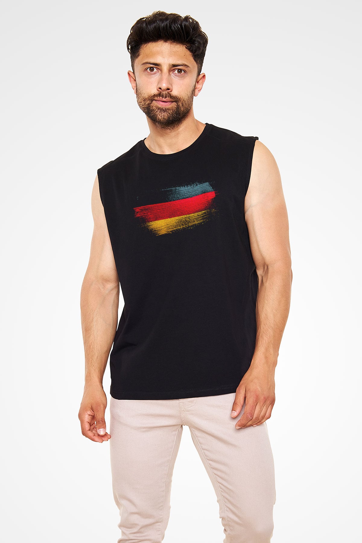 Almanya - Germany Bayrağı Baskılı Unisex Siyah Kolsuz Tişört