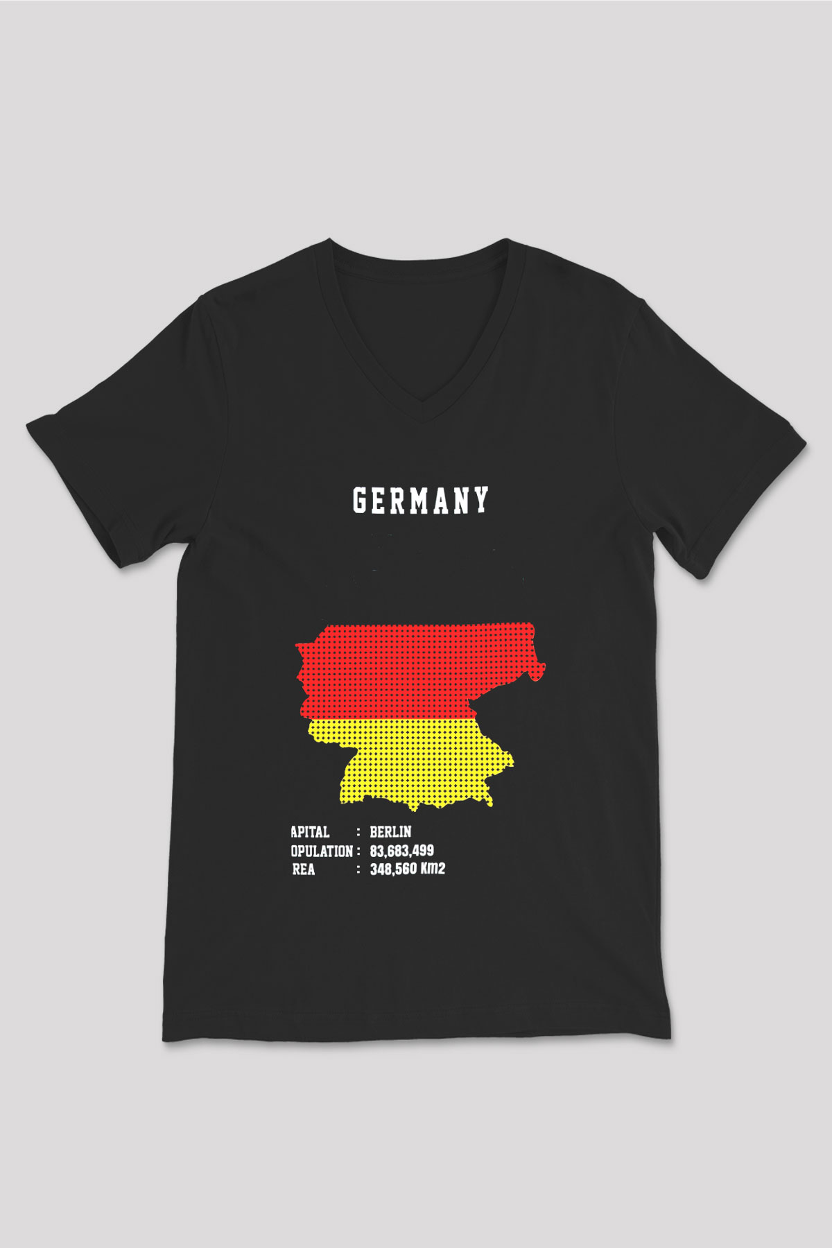 Almanya Siyah Unisex V Yaka Tişört