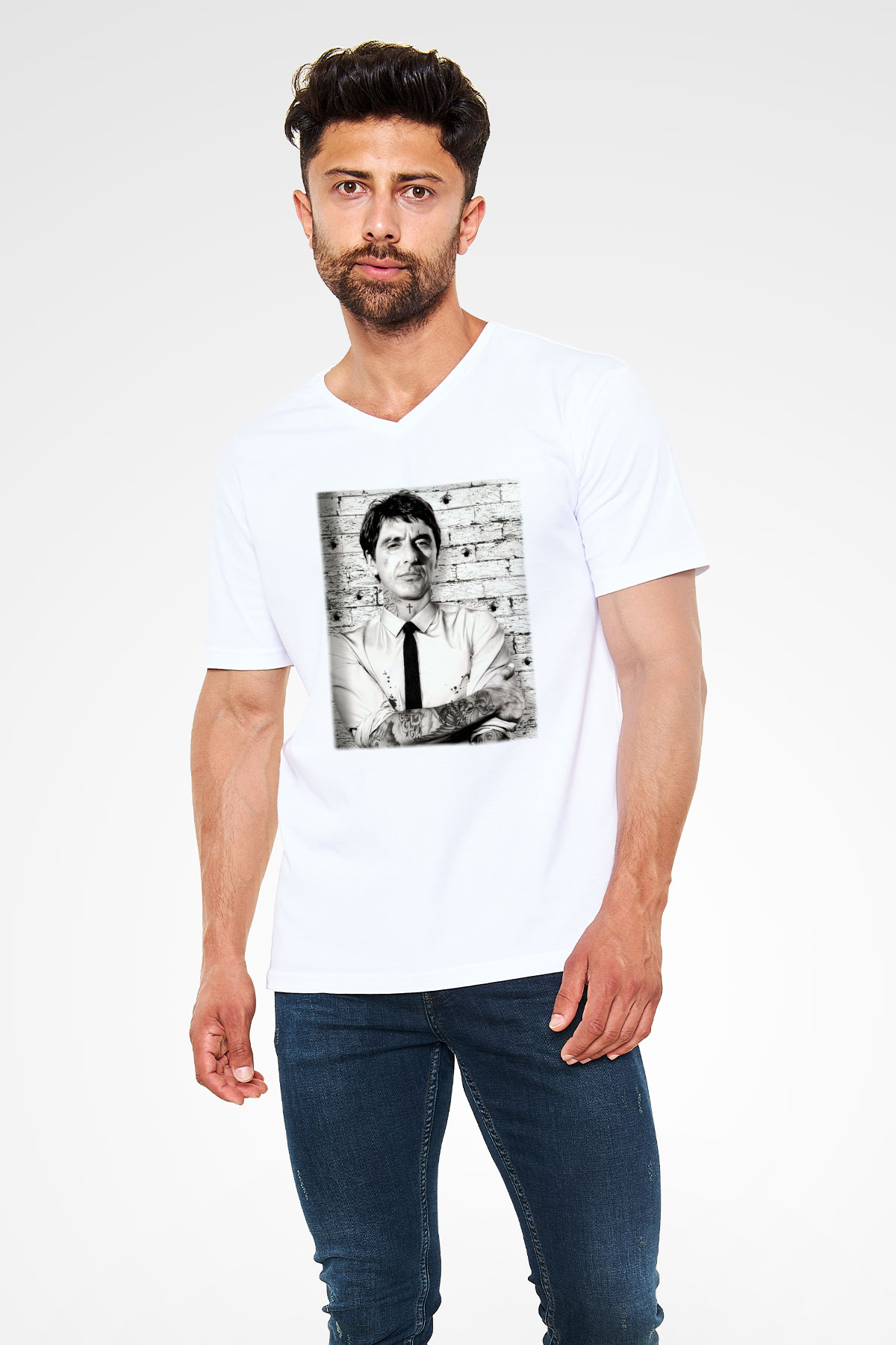 Alpacino Beyaz Unisex V Yaka Tişört T-Shirt