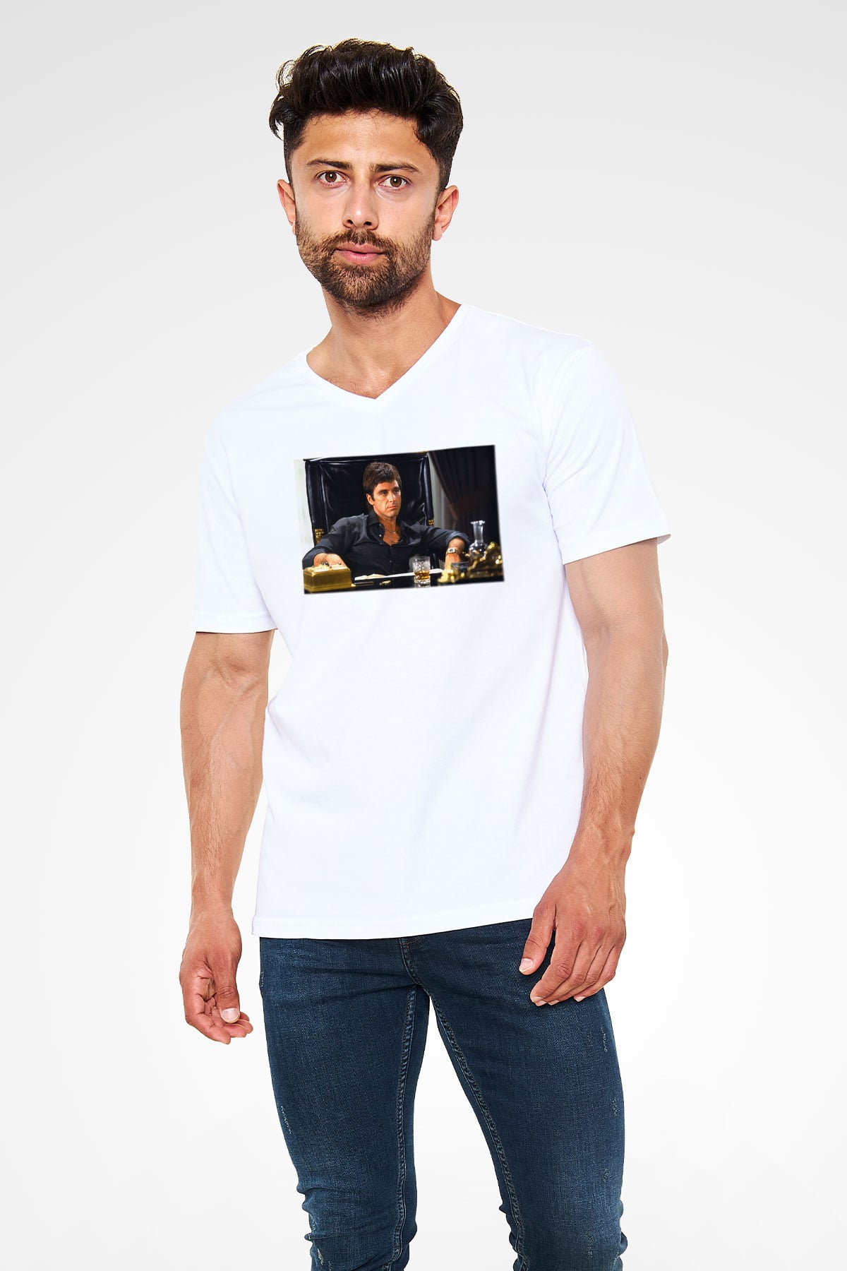 Alpacino Beyaz Unisex V Yaka Tişört T-Shirt
