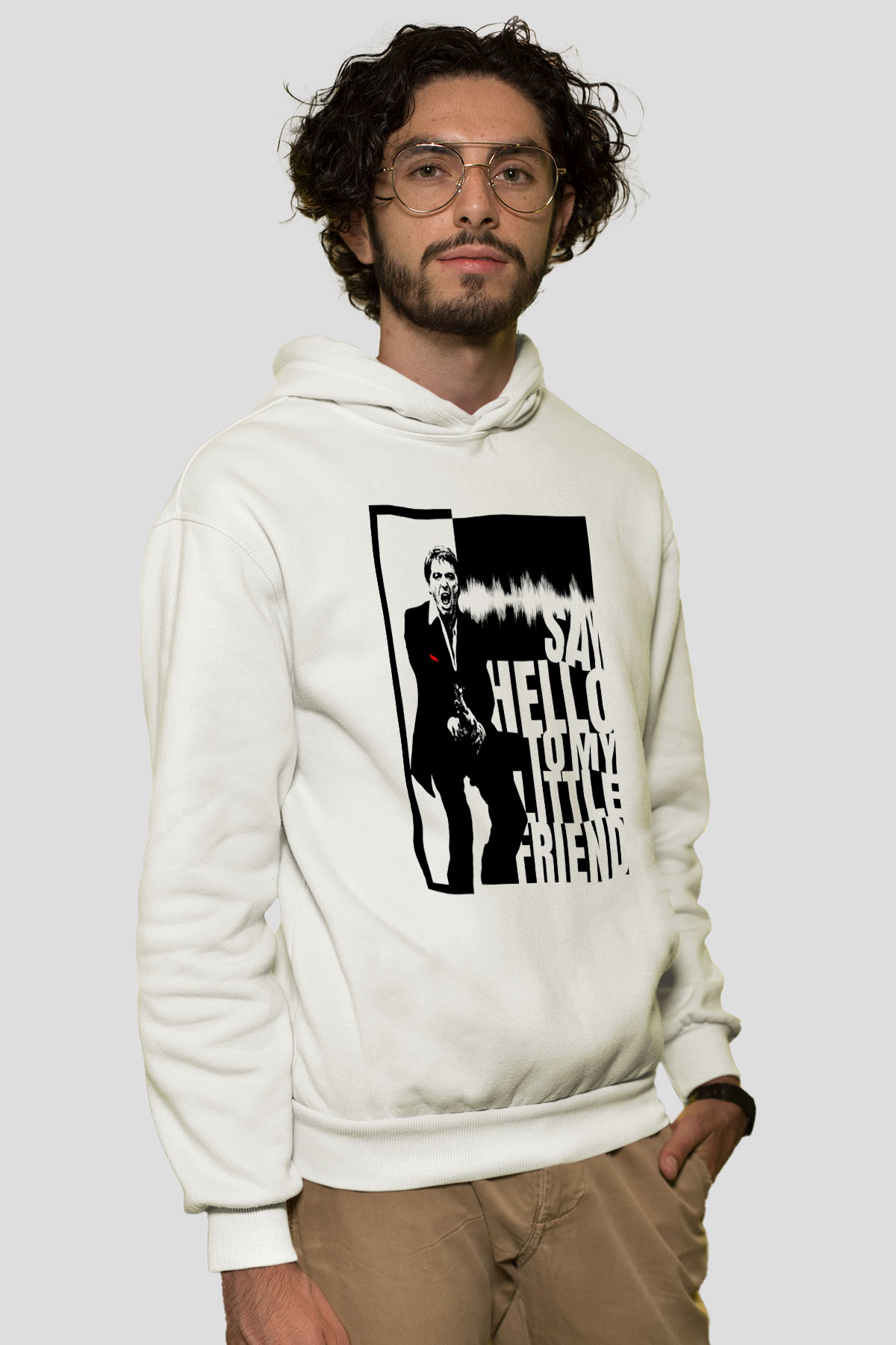 Alpacino Say Hello To My Little Friend Beyaz Unisex Kapüşonlu Sweatshirt