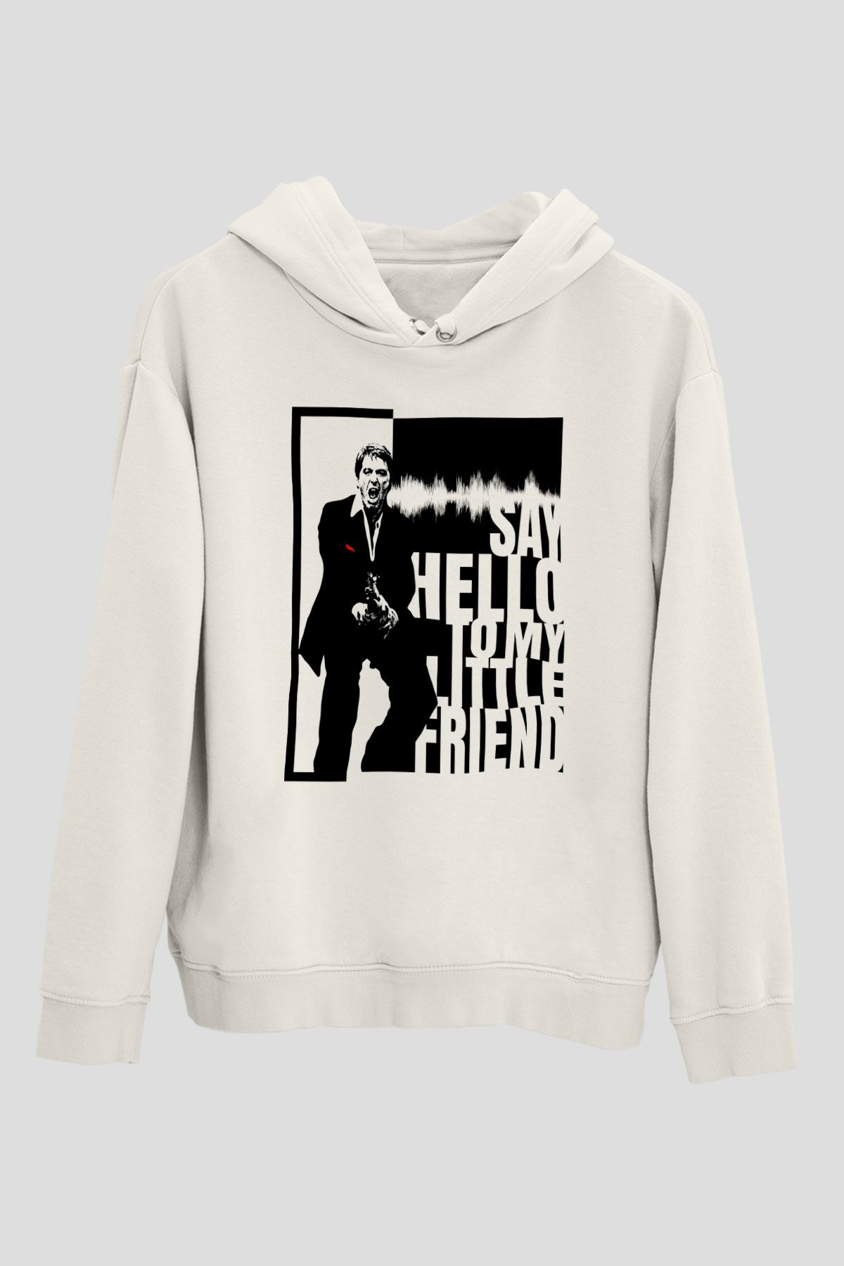 Alpacino Say Hello To My Little Friend Beyaz Unisex Kapüşonlu Sweatshirt