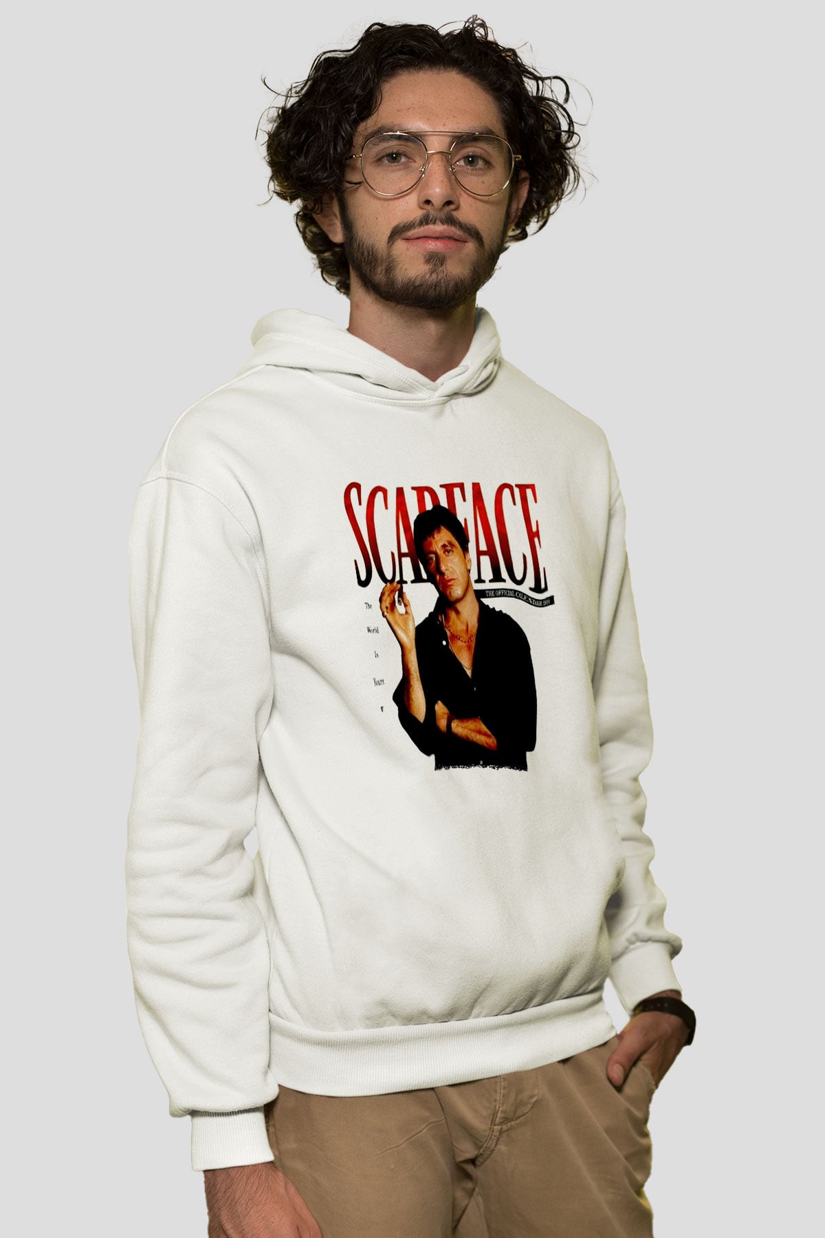 Alpacino Scarface Beyaz Unisex Kapüşonlu Sweatshirt