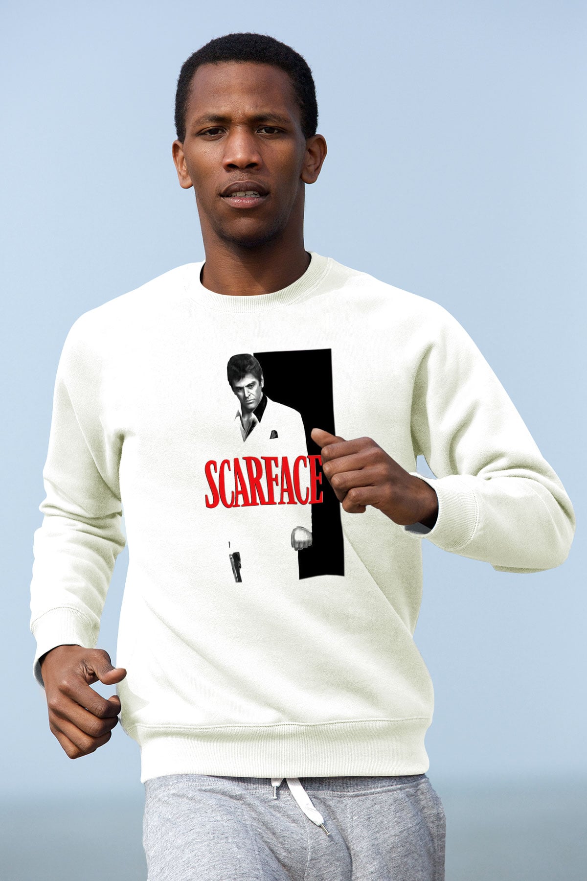 Alpacino Scarface Beyaz Unisex Sweatshirt