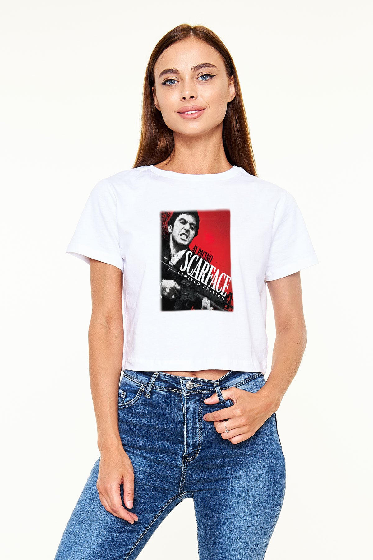 Alpacino Scarface Limited Edition Beyaz Croptop Tişört