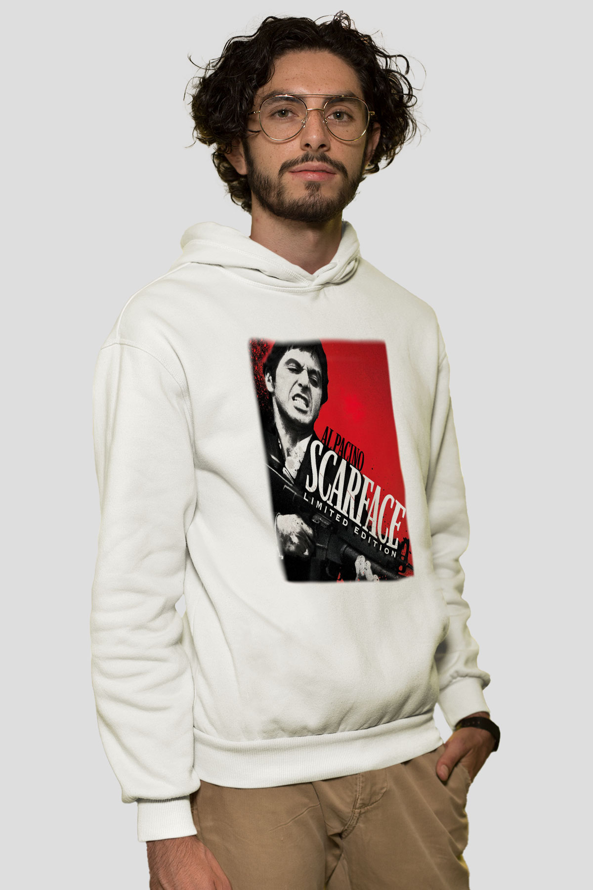 Alpacino Scarface Limited Edition Beyaz Unisex Kapşonlu Sweatshirt