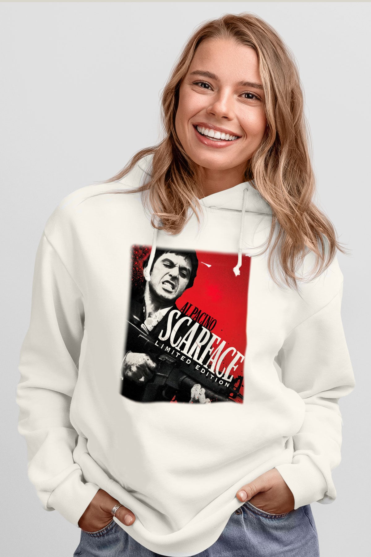 Alpacino Scarface Limited Edition Beyaz Unisex Kapşonlu Sweatshirt