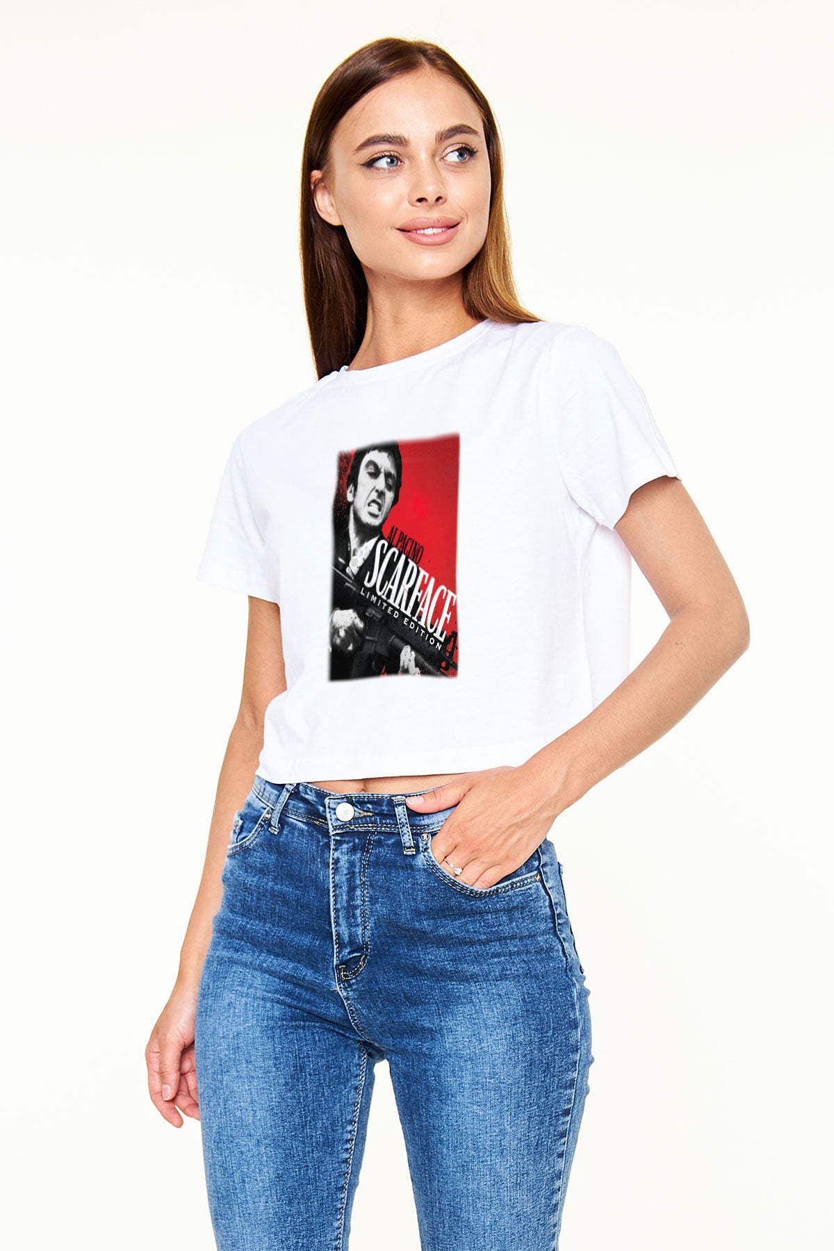 Alpacino Scarface Limited Edition Beyaz Croptop Tişört