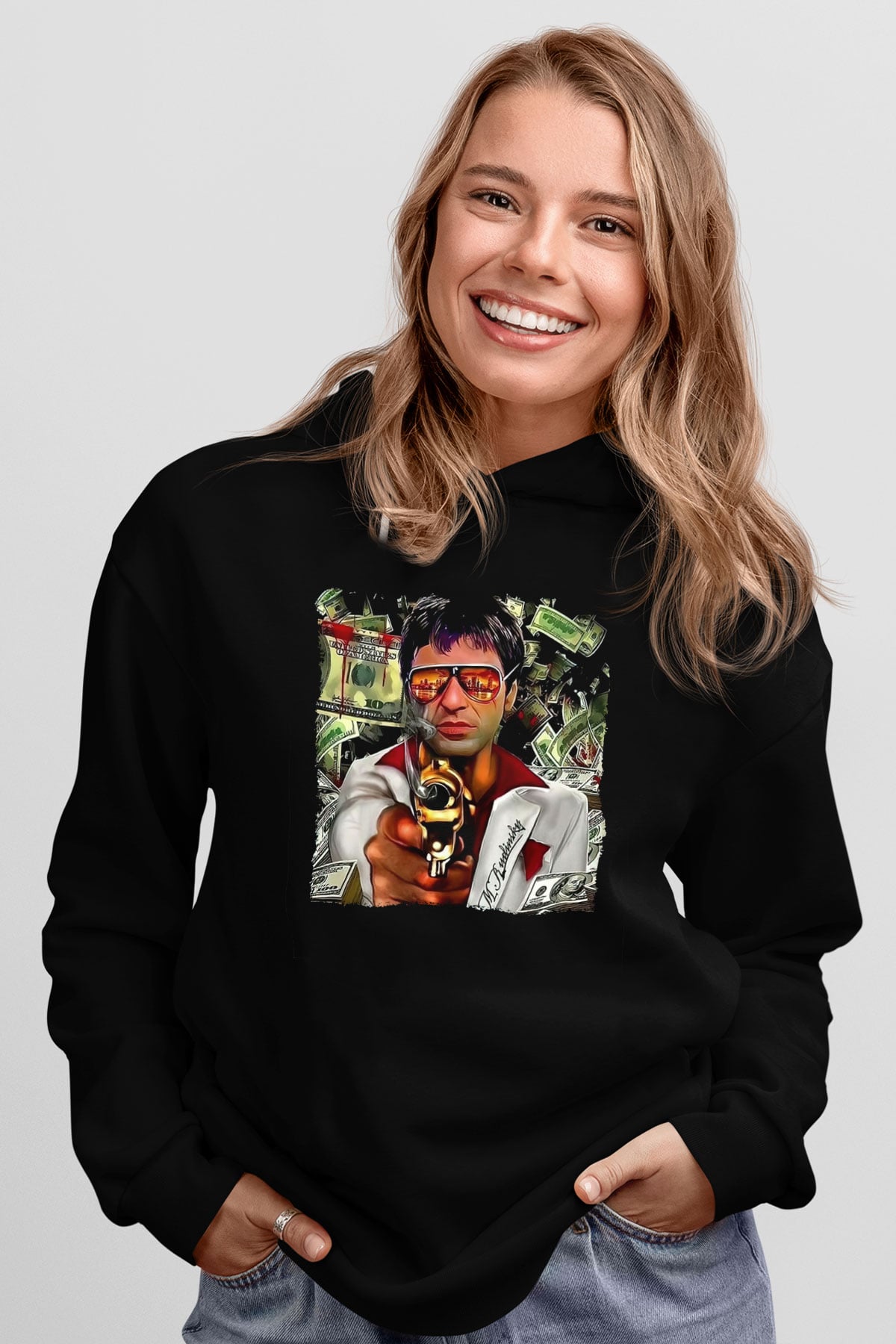 Alpacino Siyah Unisex Kapüşonlu Sweatshirt