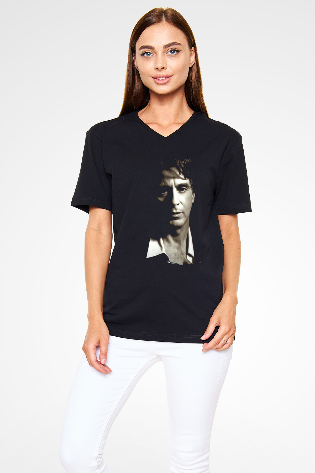 Alpacino Siyah Unisex V Yaka Tişört