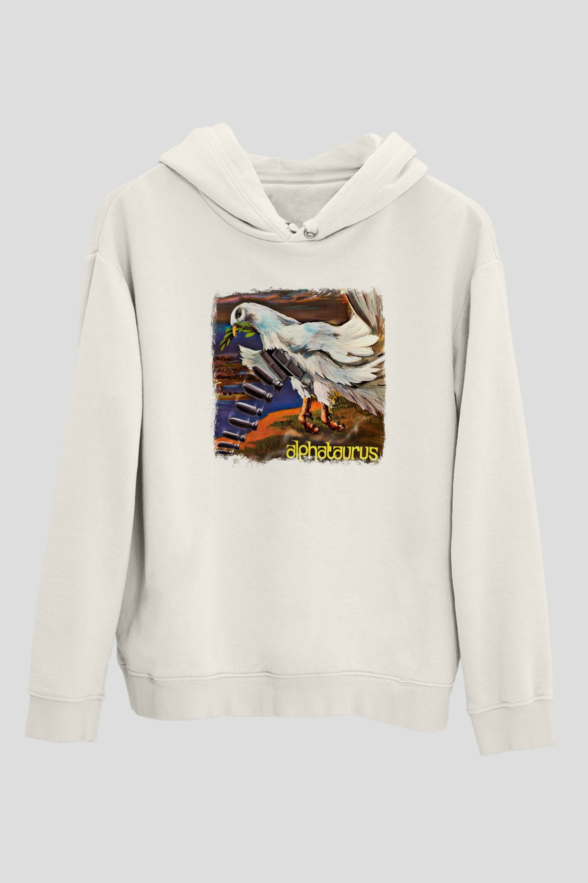 Alphataurus Baskılı Unisex Beyaz Hoodie