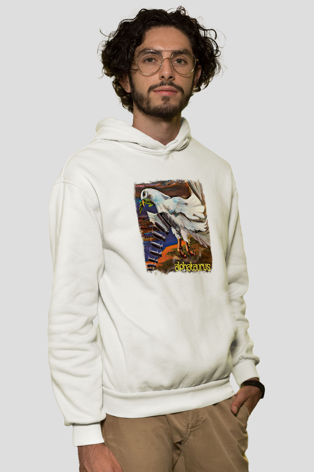 Alphataurus Baskılı Unisex Beyaz Hoodie