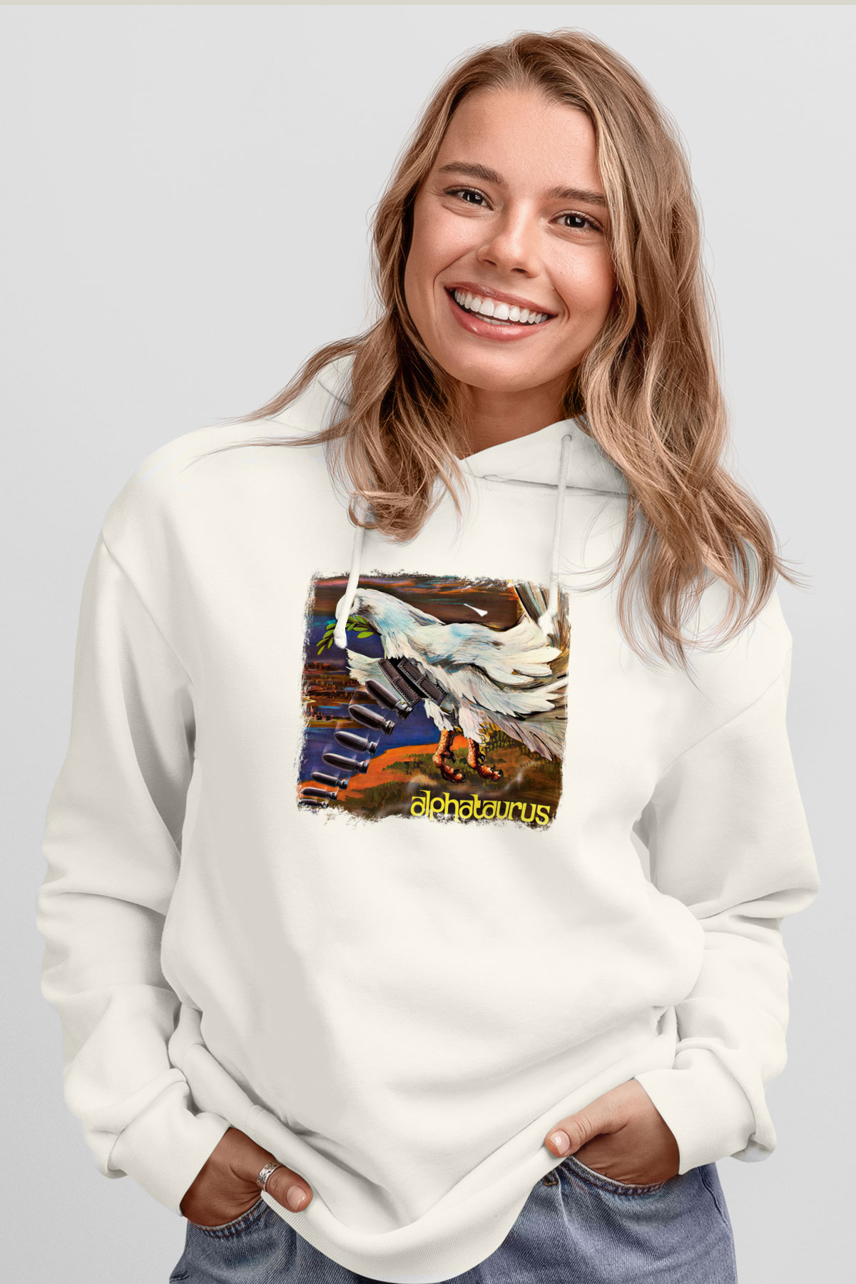 Alphataurus Baskılı Unisex Beyaz Hoodie