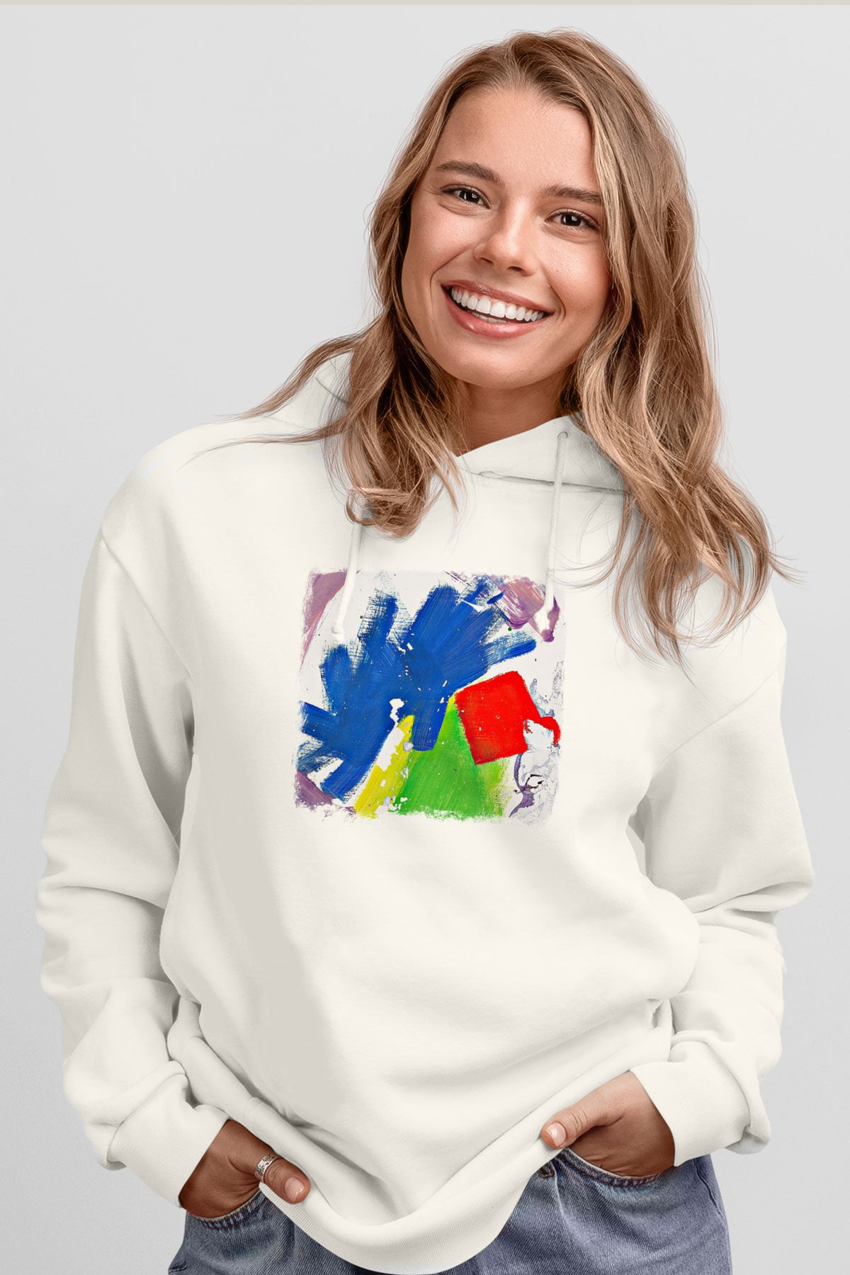 Alt-J Baskılı Unisex Beyaz Hoodie