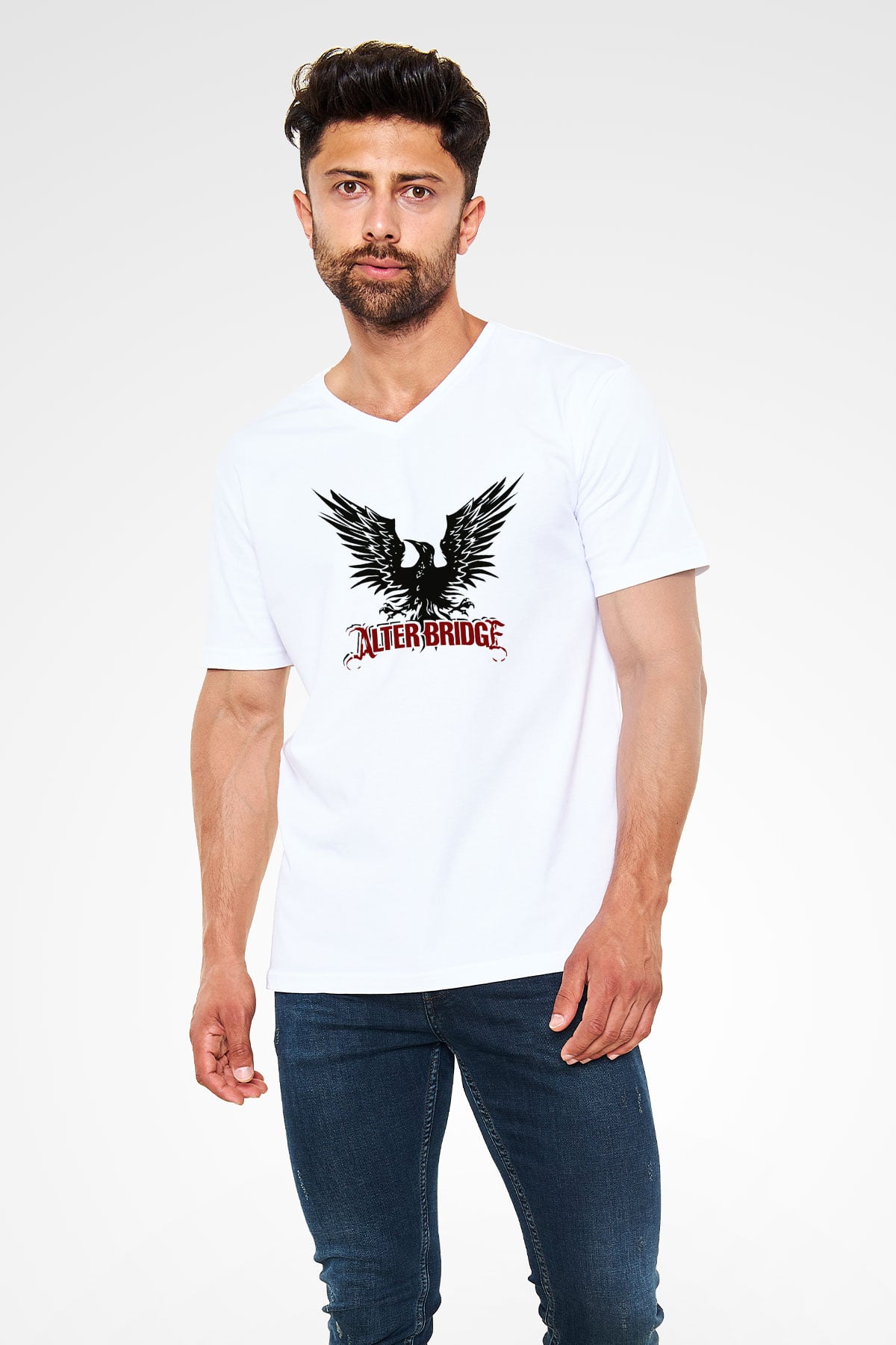 Alter Bridge Beyaz Unisex V Yaka Tişört T-Shirt