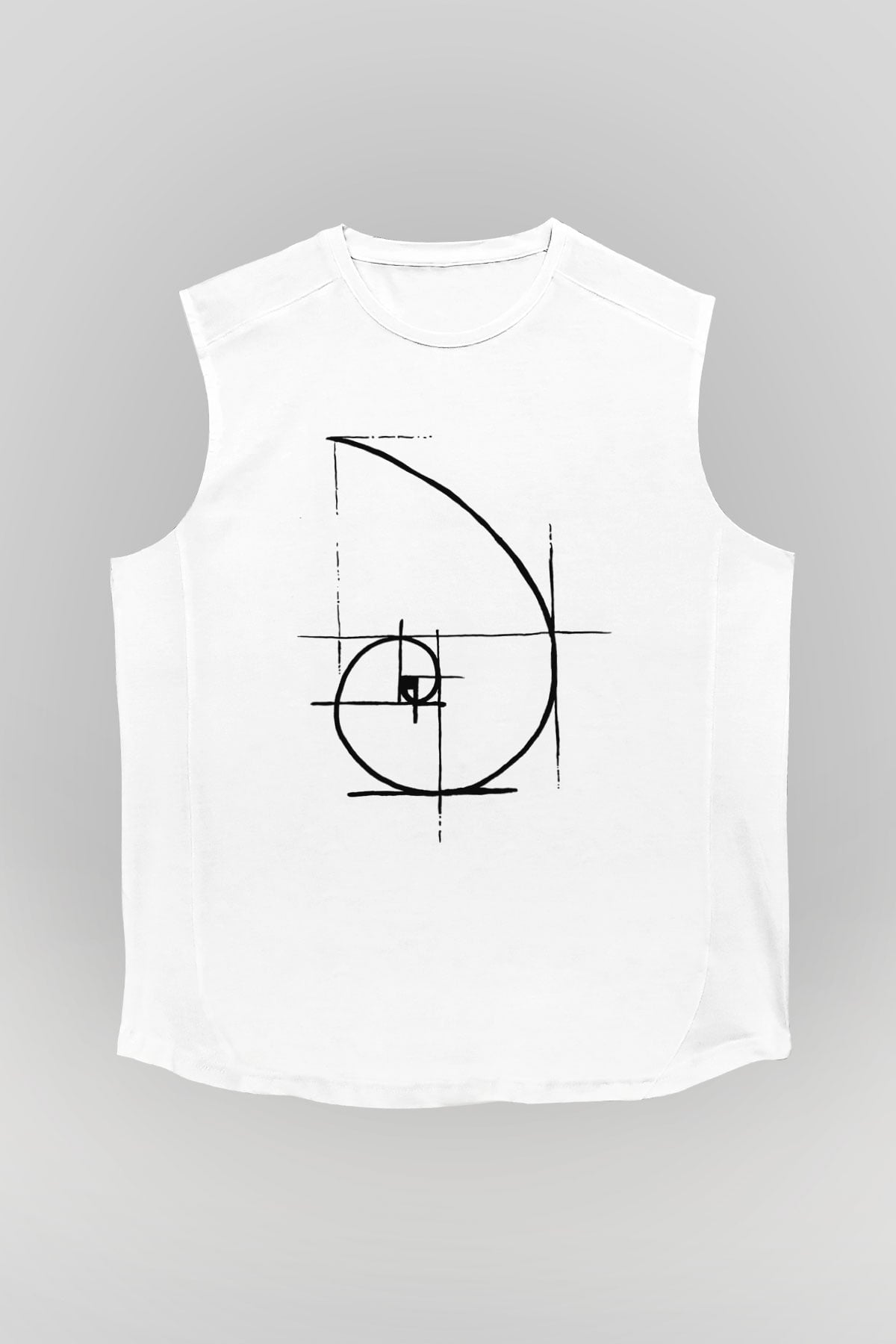 Altın Oran Fibonacci Spirali Baskılı Unisex Beyaz Kolsuz Tişört