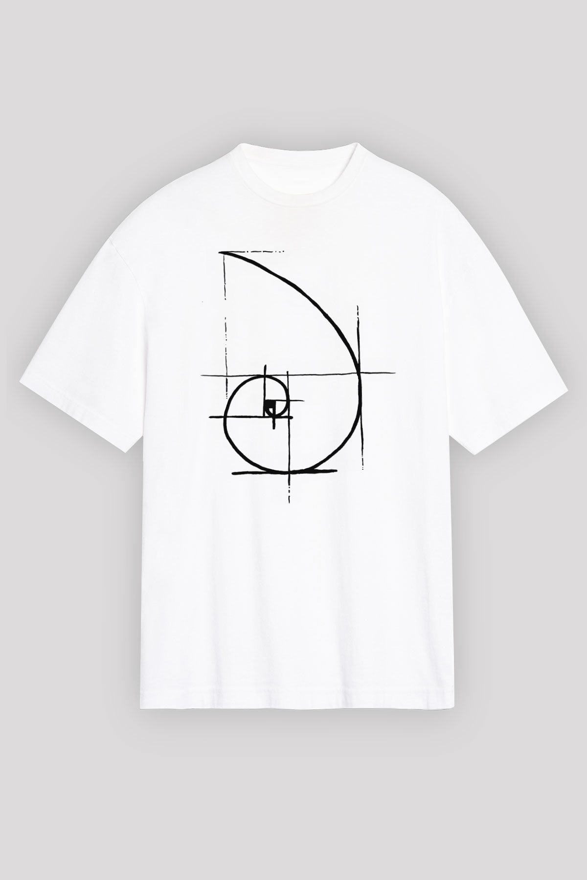 Altın Oran Fibonacci Spirali Baskılı Unisex Beyaz Oversize Tişört