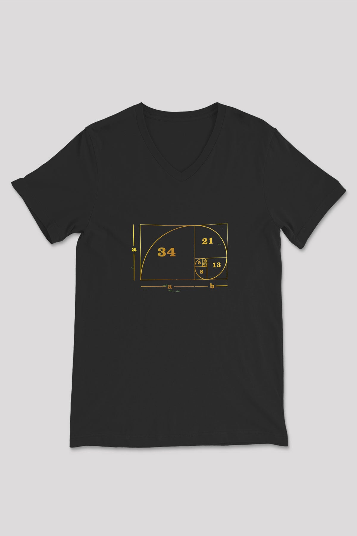 Altın Oran Renkli Baskılı Unisex V Yaka Siyah Tİşört - Tshirt