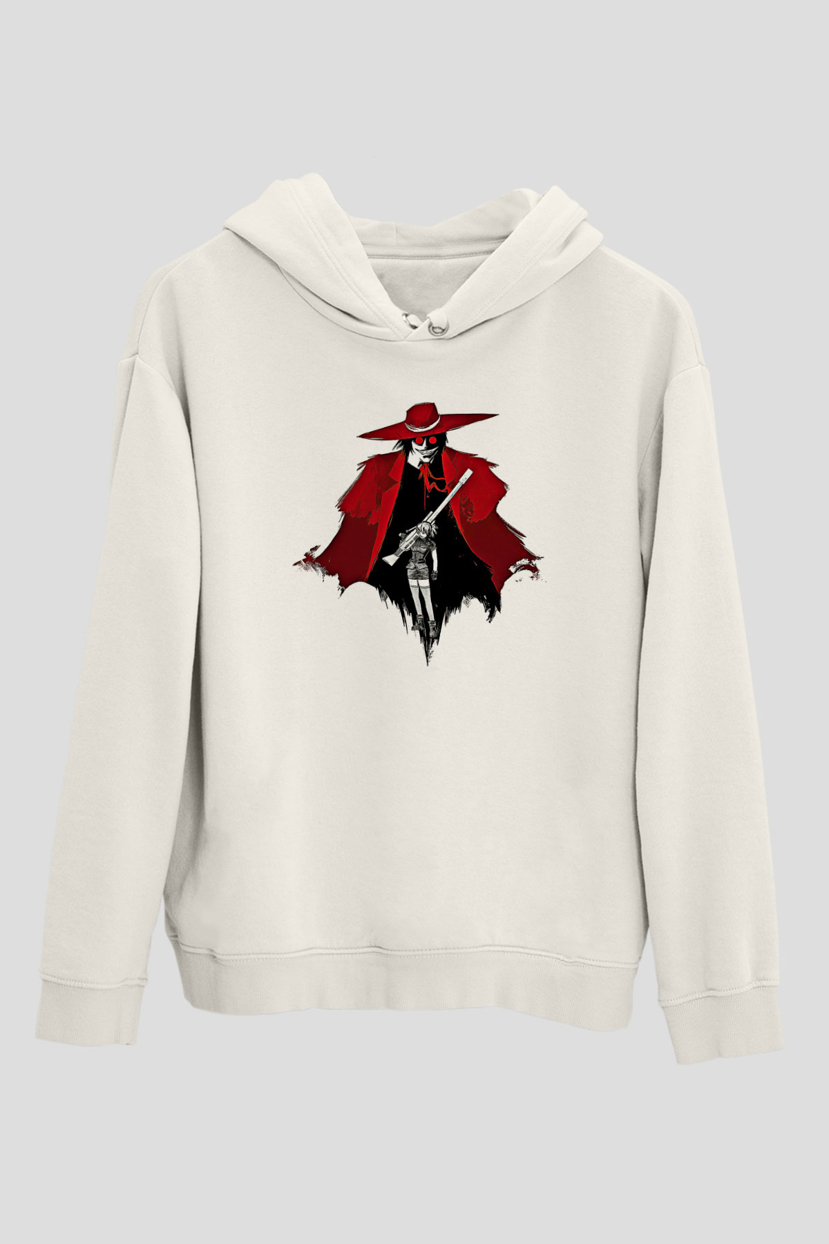 Alucard Baskılı Beyaz Unisex Hoodie