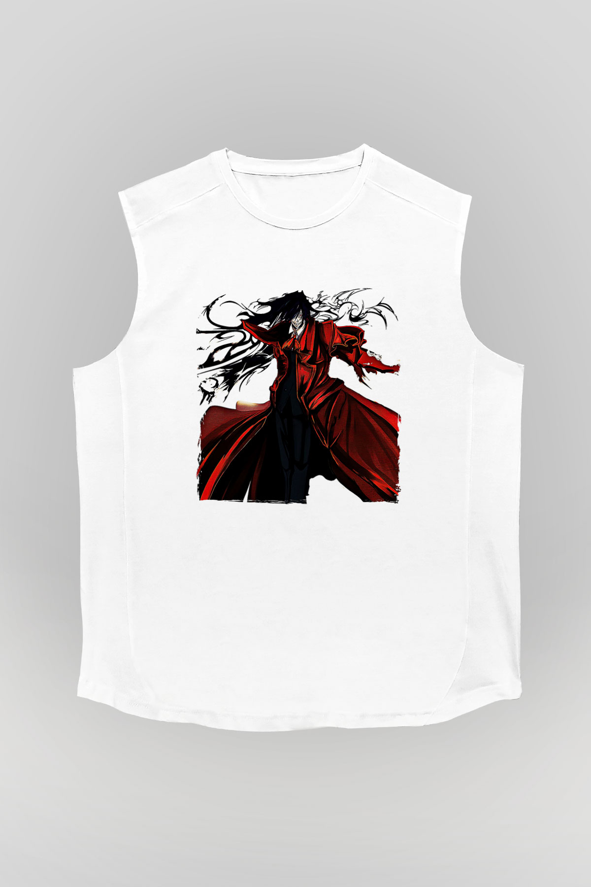 Alucard Baskılı Beyaz Unisex Kolsuz Tişört - Tshirt