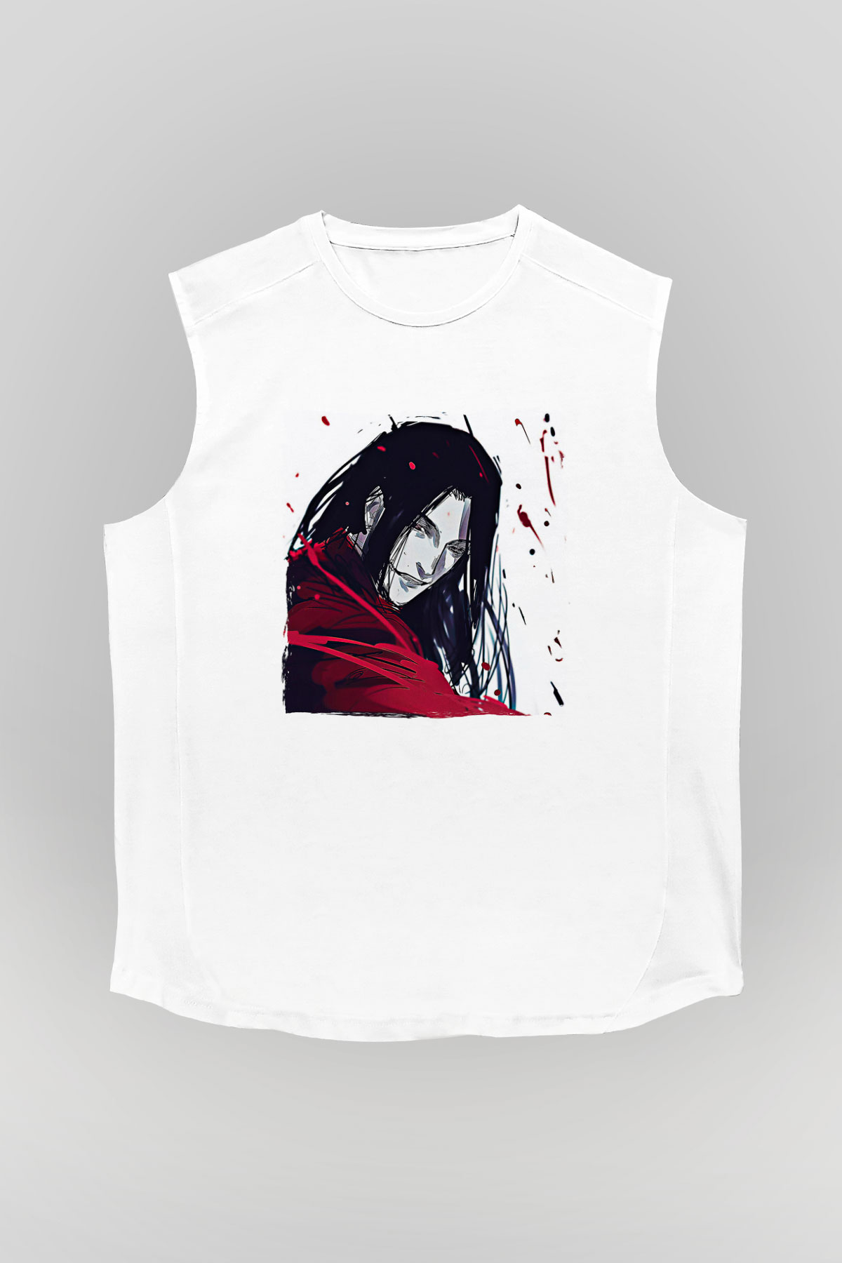 Alucard Baskılı Beyaz Unisex Kolsuz Tişört - Tshirt