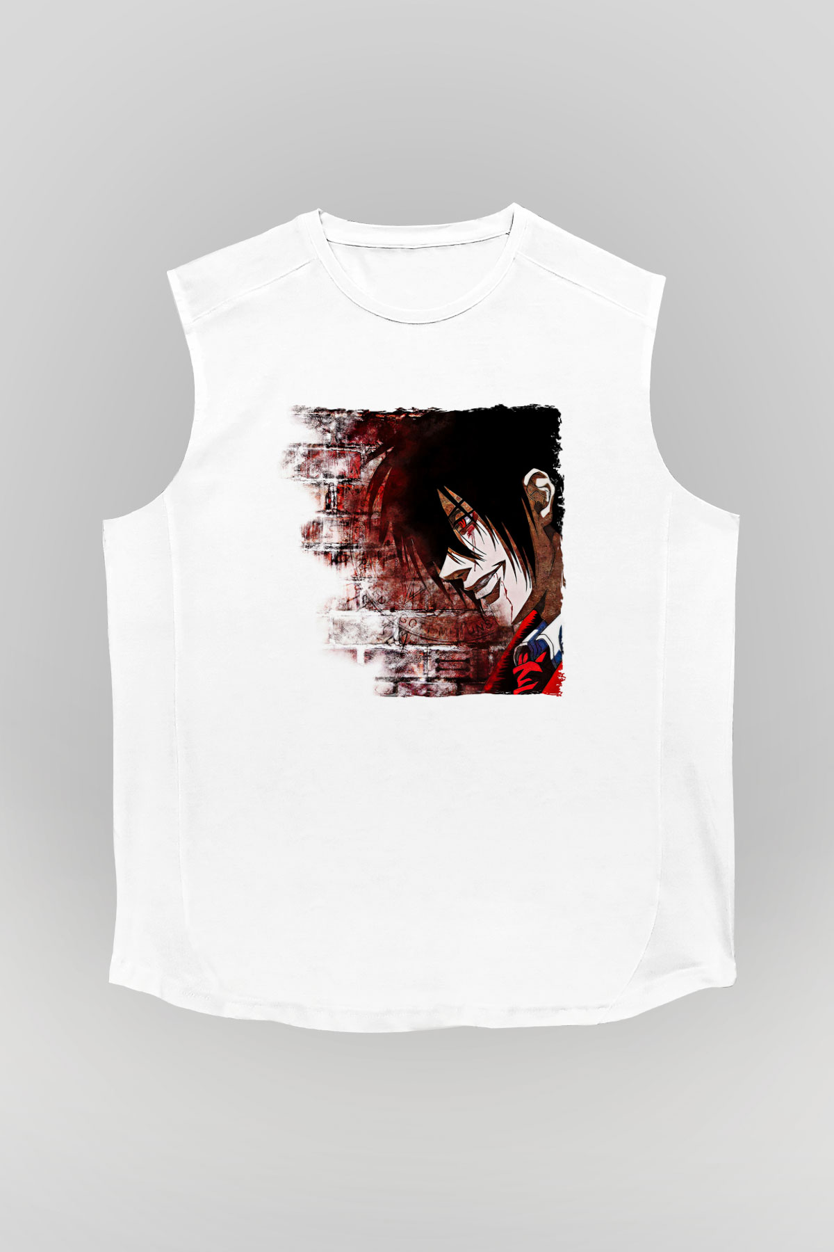 Alucard Baskılı Beyaz Unisex Kolsuz Tişört - Tshirt