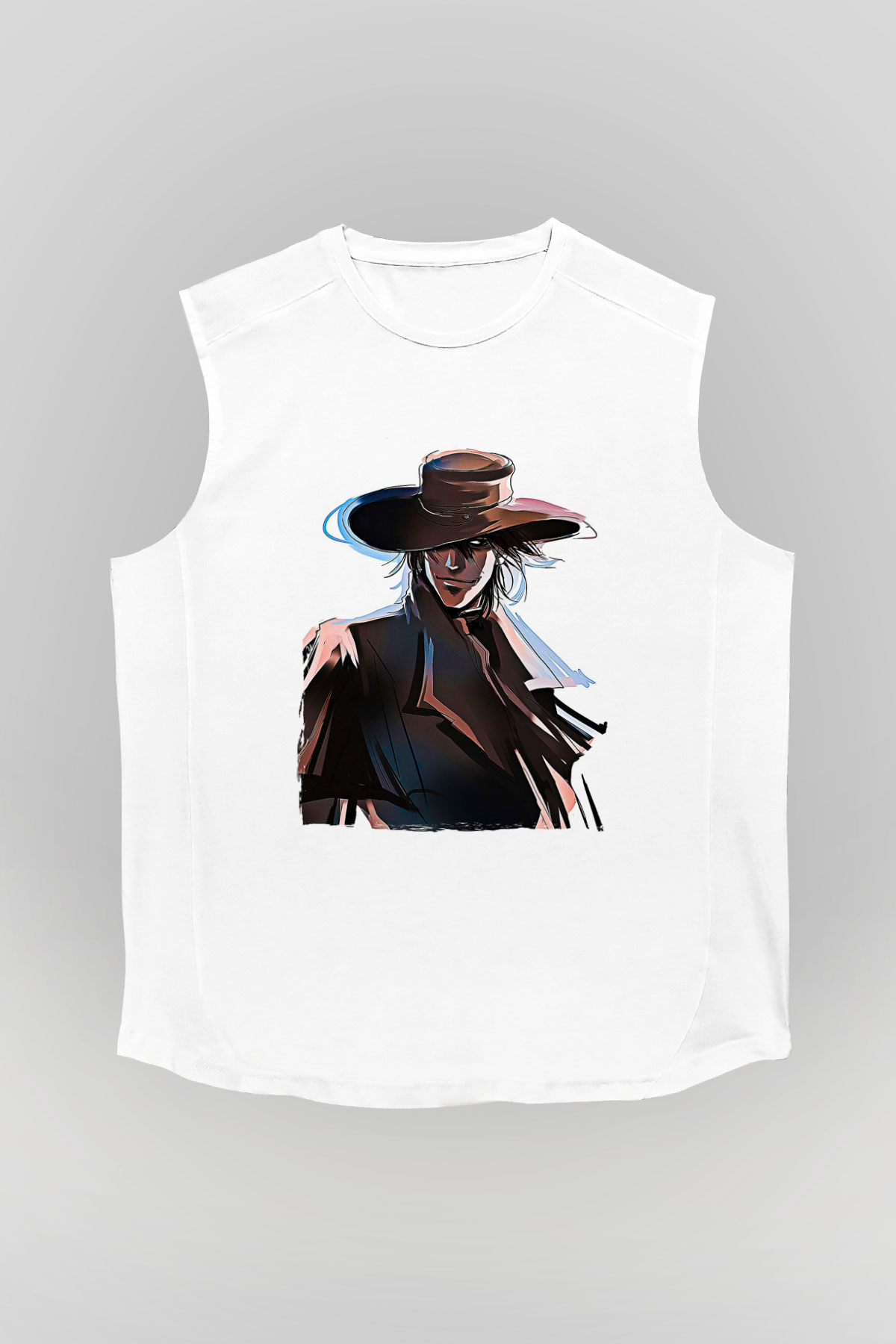 Alucard Baskılı Beyaz Unisex Kolsuz Tişört - Tshirt