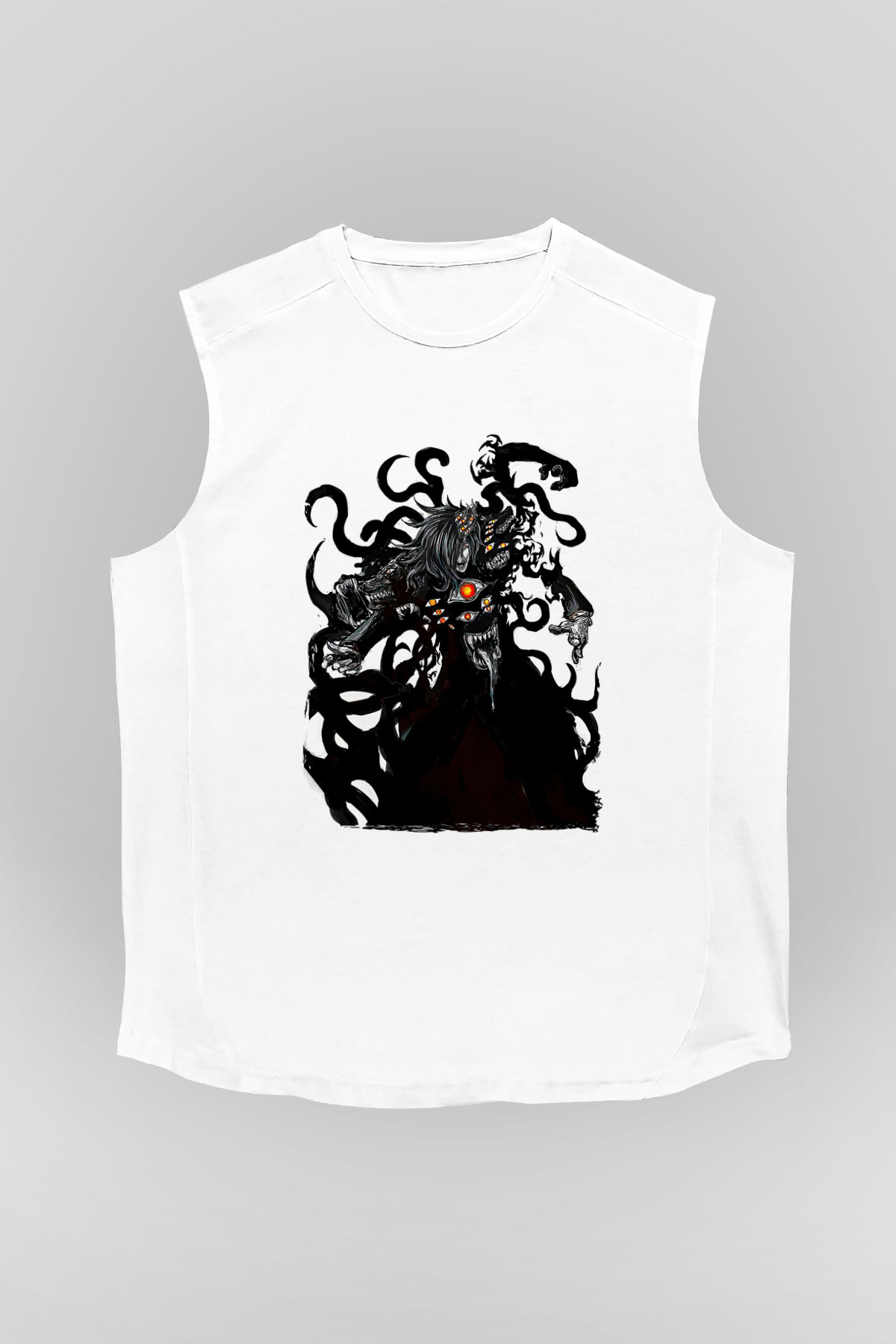 Alucard Baskılı Beyaz Unisex Kolsuz Tişört - Tshirt