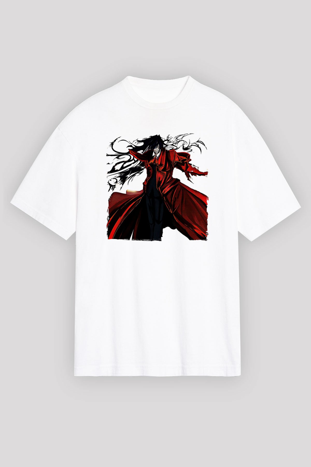 Alucard Baskılı Beyaz Unisex Oversize Tişört - Tshirt