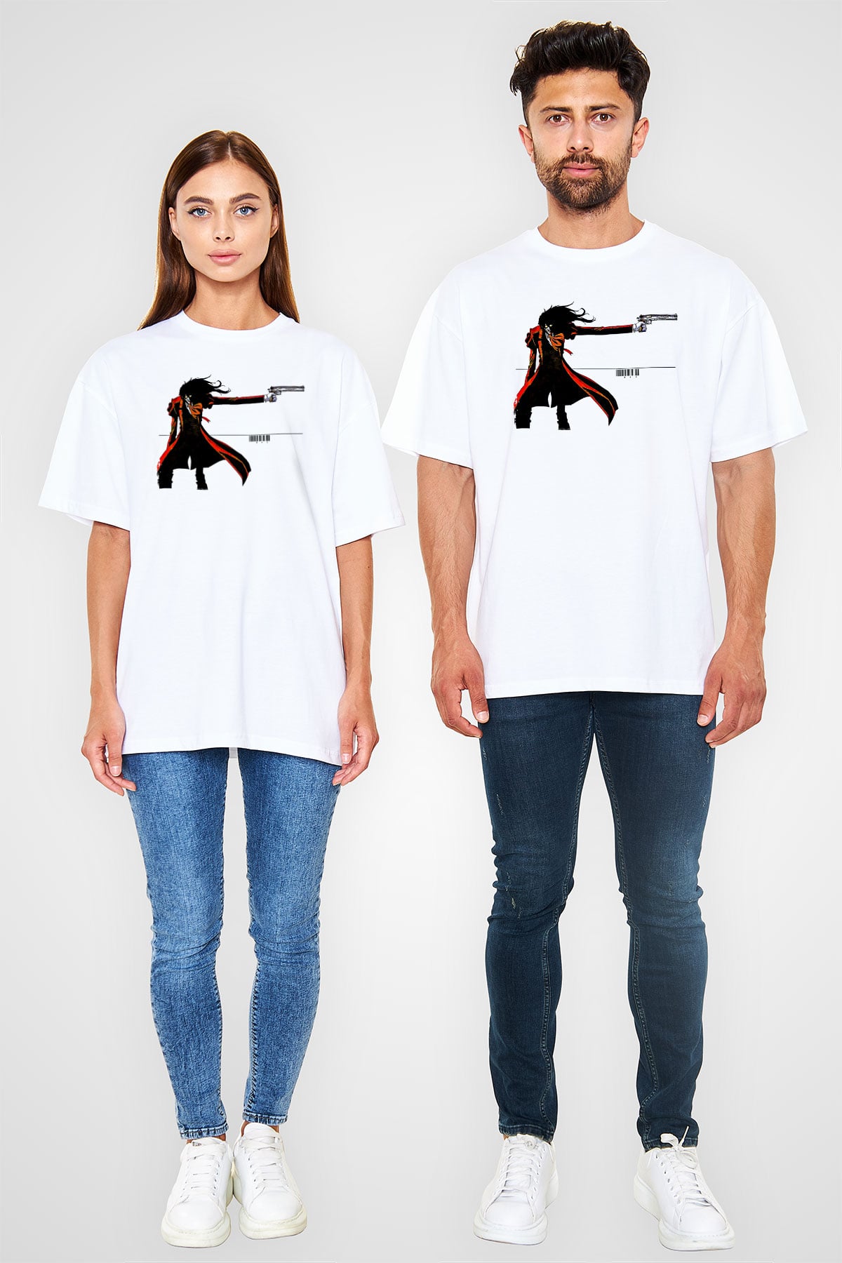Alucard Baskılı Beyaz Unisex Oversize Tişört - Tshirt