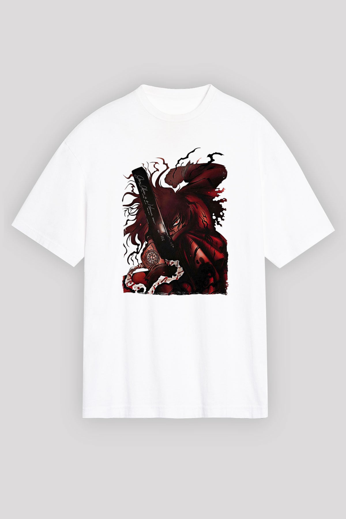 Alucard Baskılı Beyaz Unisex Oversize Tişört - Tshirt