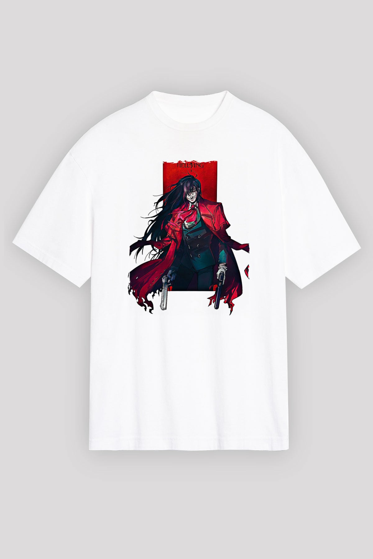 Alucard Baskılı Beyaz Unisex Oversize Tişört - Tshirt