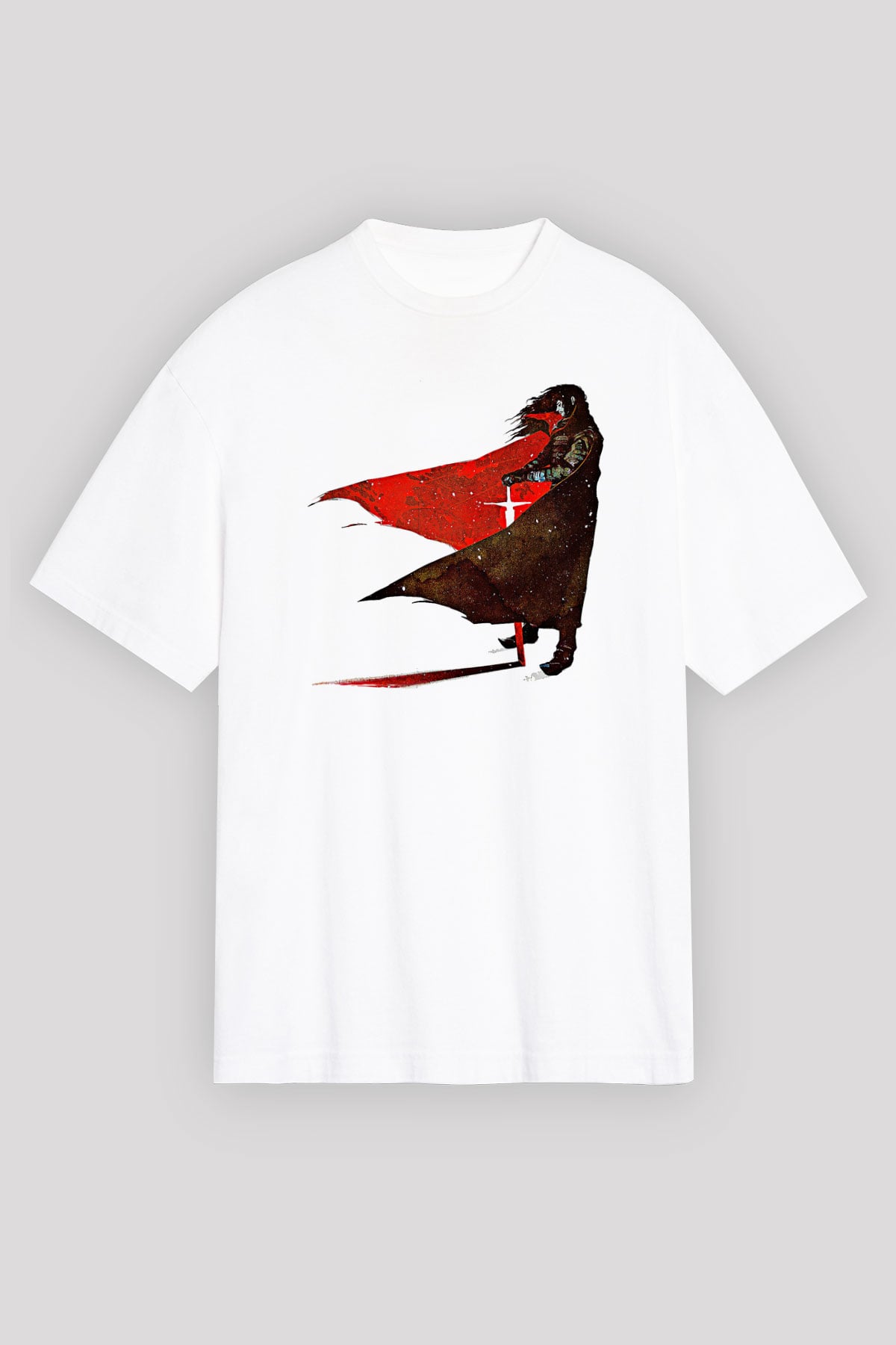 Alucard Baskılı Beyaz Unisex Oversize Tişört - Tshirt