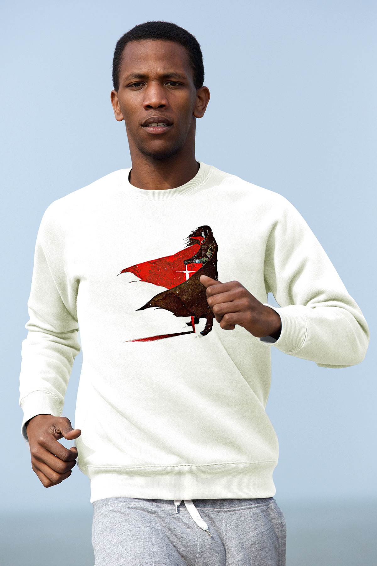 Alucard Baskılı Beyaz Unisex Sweatshirt