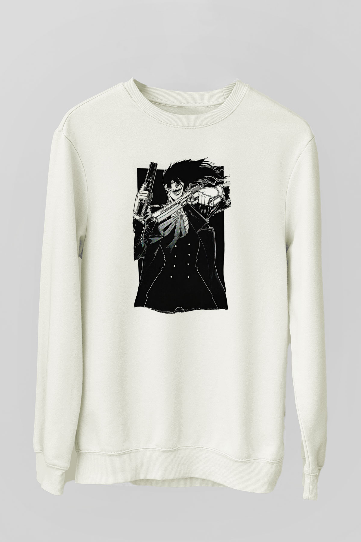 Alucard Baskılı Beyaz Unisex Sweatshirt