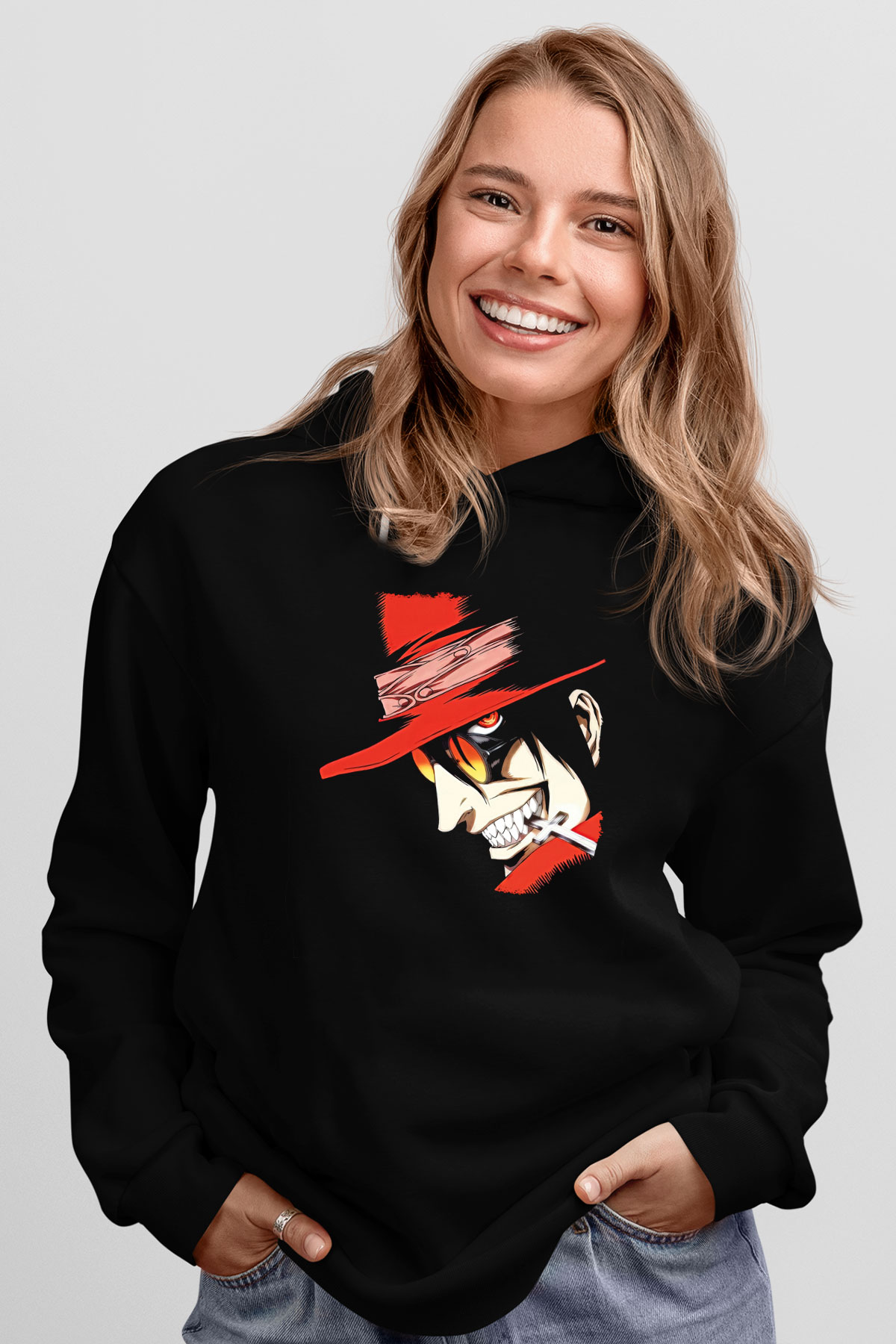 Alucard Baskılı Unisex Siyah Hoodie