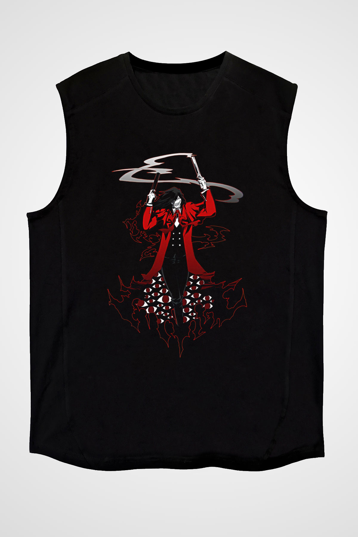 Alucard Baskılı Unisex Siyah Kolsuz Tişört - Tshirt