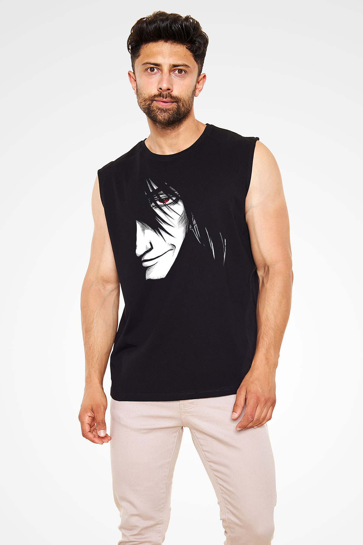 Alucard Baskılı Unisex Siyah Kolsuz Tişört - Tshirt